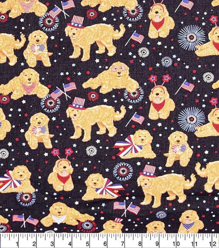 Patriotic Golden Doodles Cotton Fabric