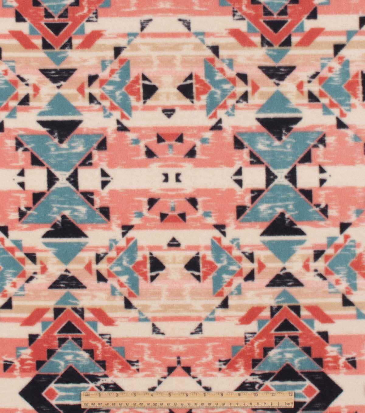 Orange & Teal Aztec Anti Pill Plush Fleece Fabric