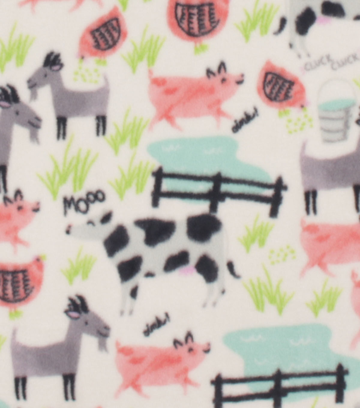 Farm Animals on White Anti Pill Plush Fleece Fabric