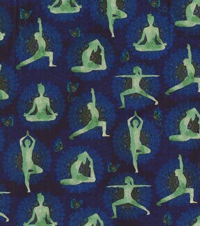 Fabric Traditions Dark Blue Namaste Novelty Cotton Fabric