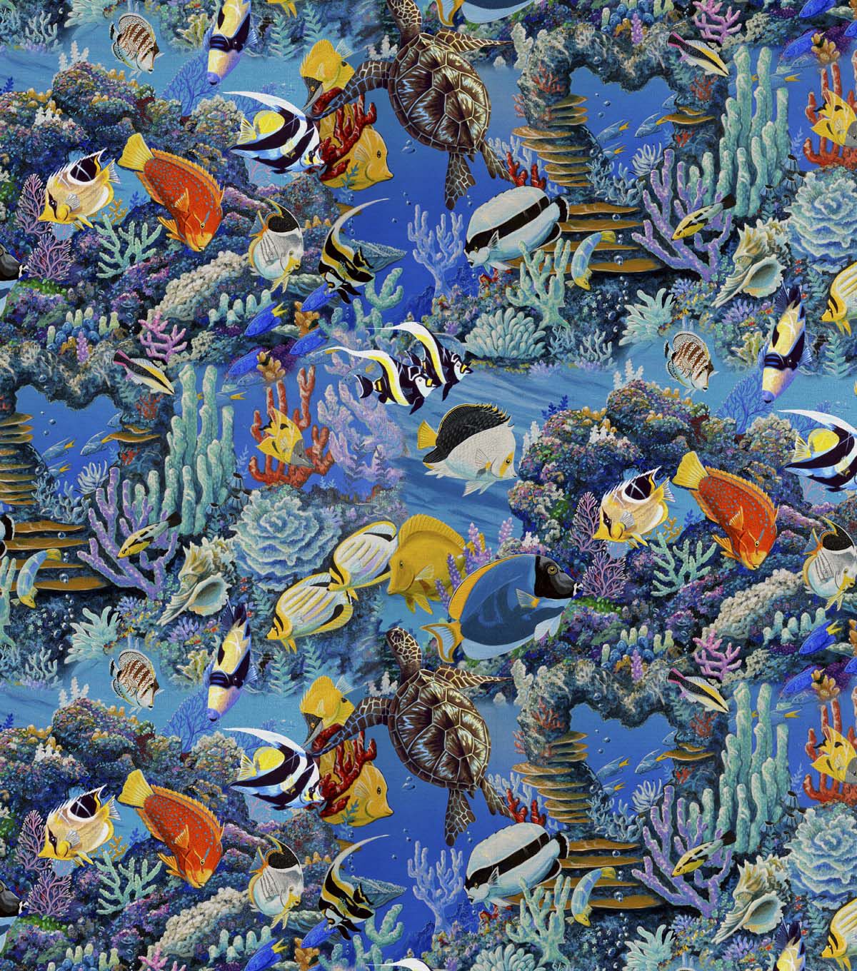 David Textiles Blue Tropical Waters Novelty Cotton Fabric