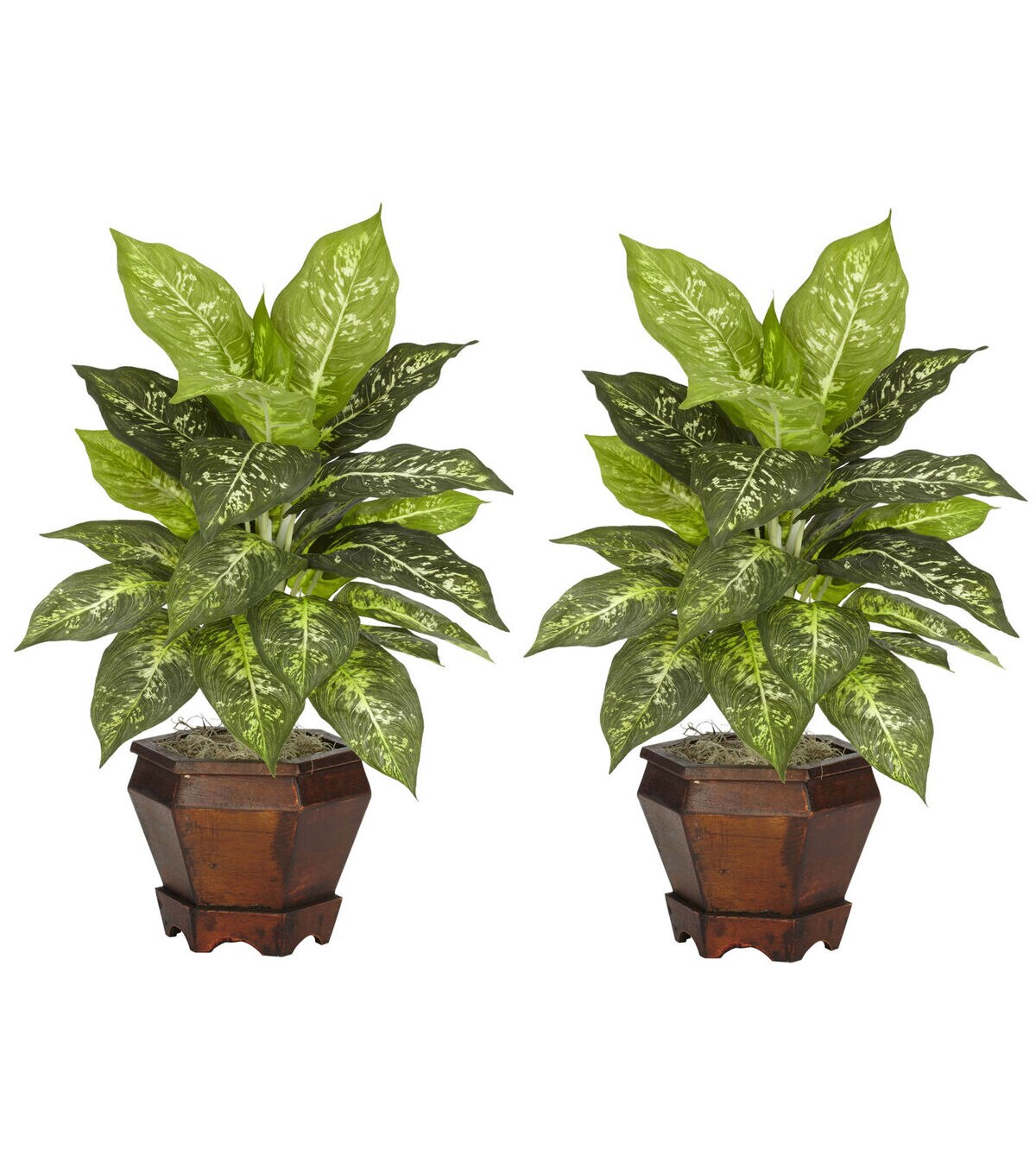 Nearly Natural 20.5 Dieffenbachia With Wood Vase Silk Plant 2ct