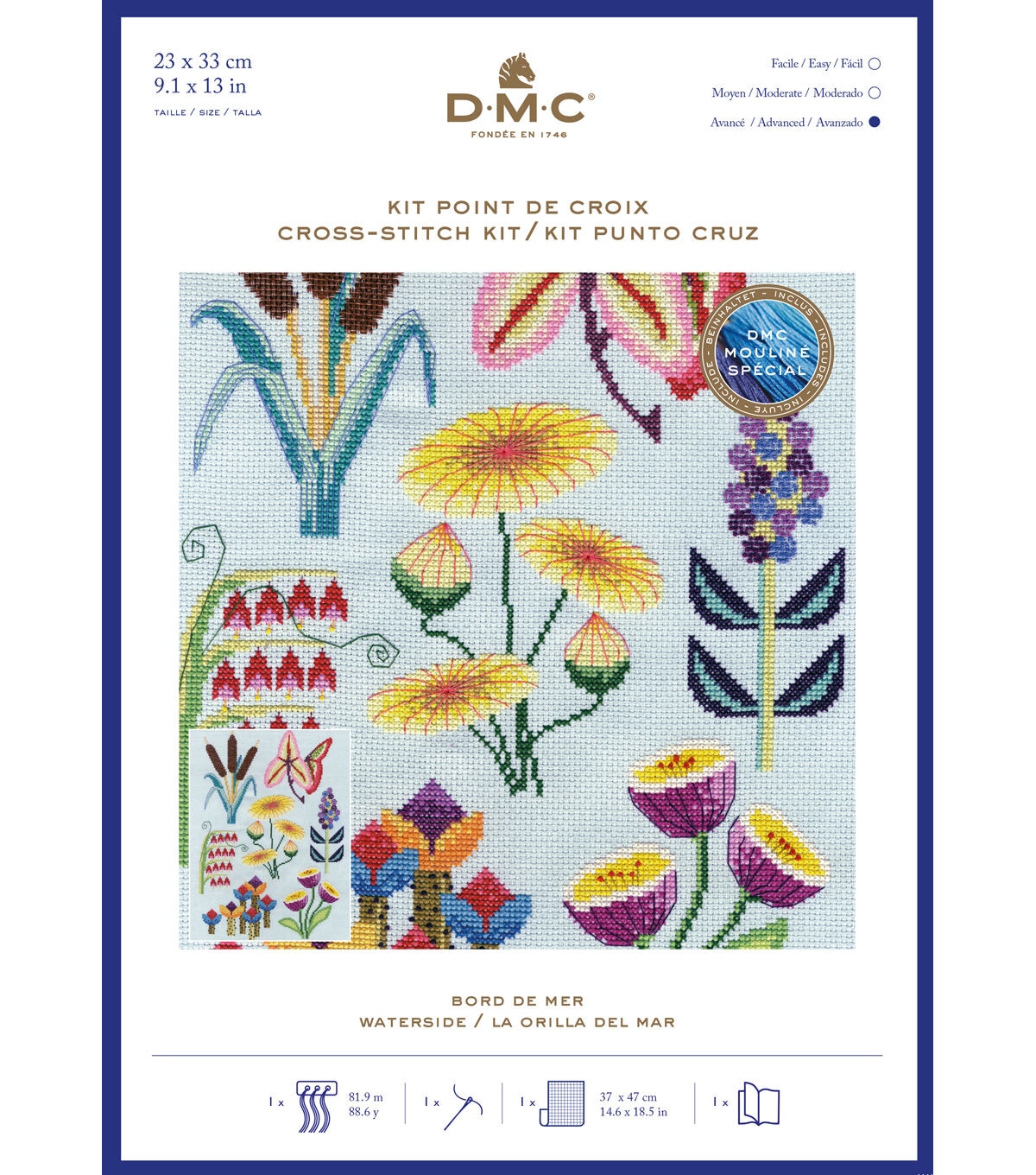 DMC 9 x 13 Emily Peacock Botanical Waterside Cross Stitch Kit