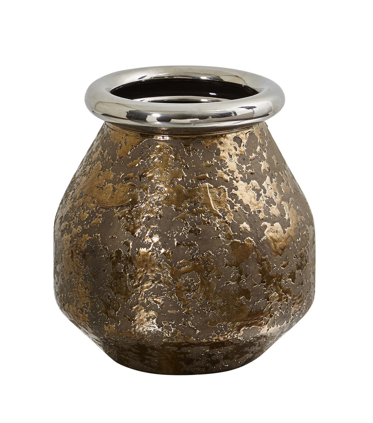 Nearly Natural 9.5 Textured Bronze Vase With Silver Rim