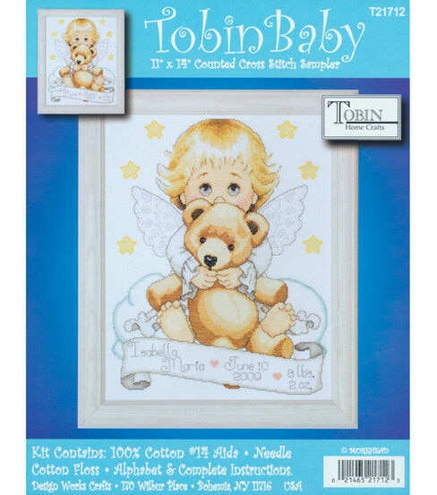 Tobin 11x14 Angel Baby Birth Record Counted Cross Stitch Kit