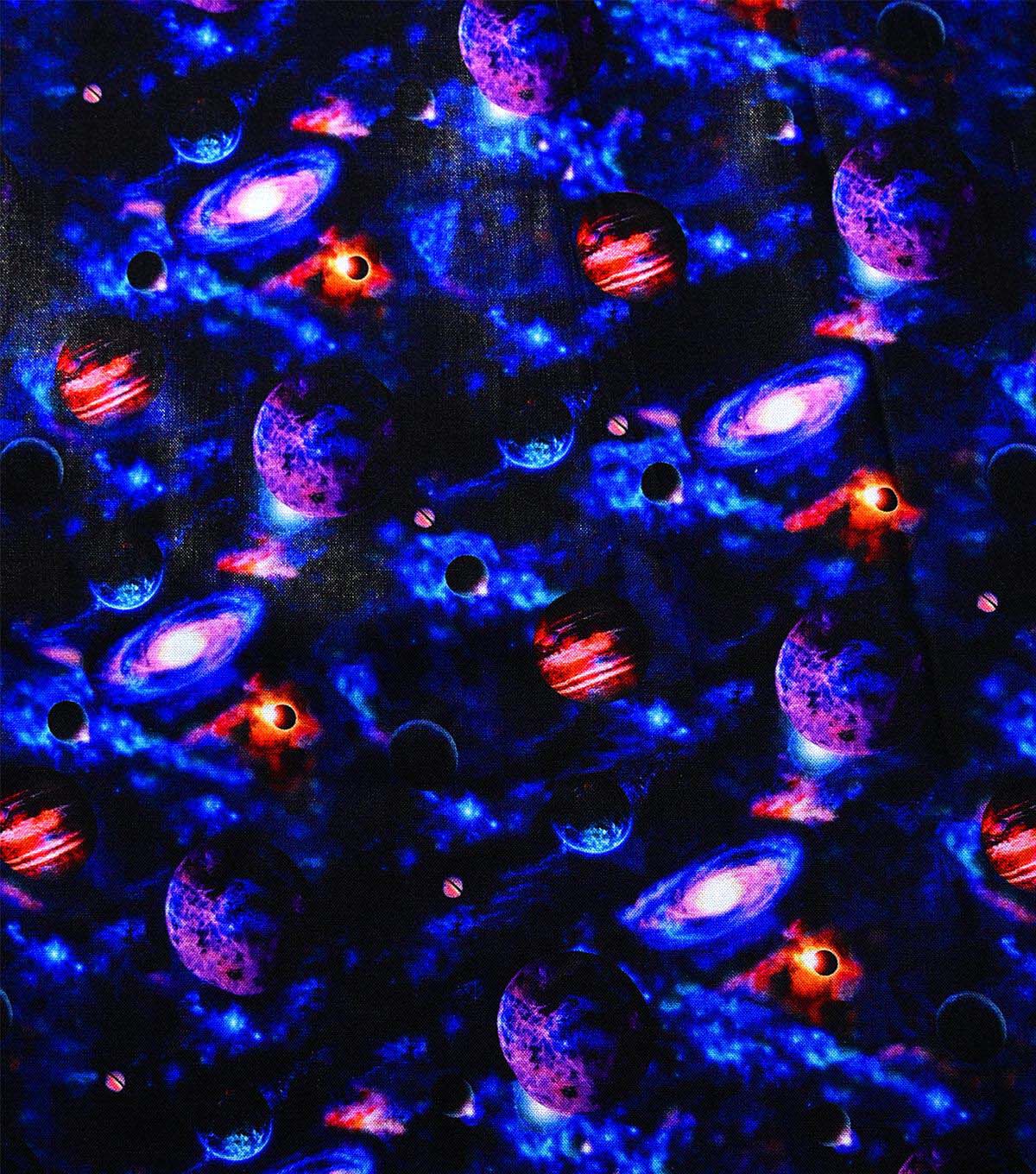 Planets in Space on Black Novelty Cotton Fabric