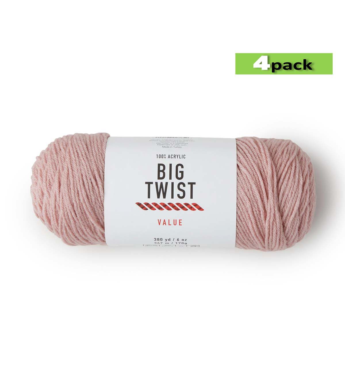 4pk Solid Light Rose Medium Weight Acrylic 380yd Value Yarn by Big Twist