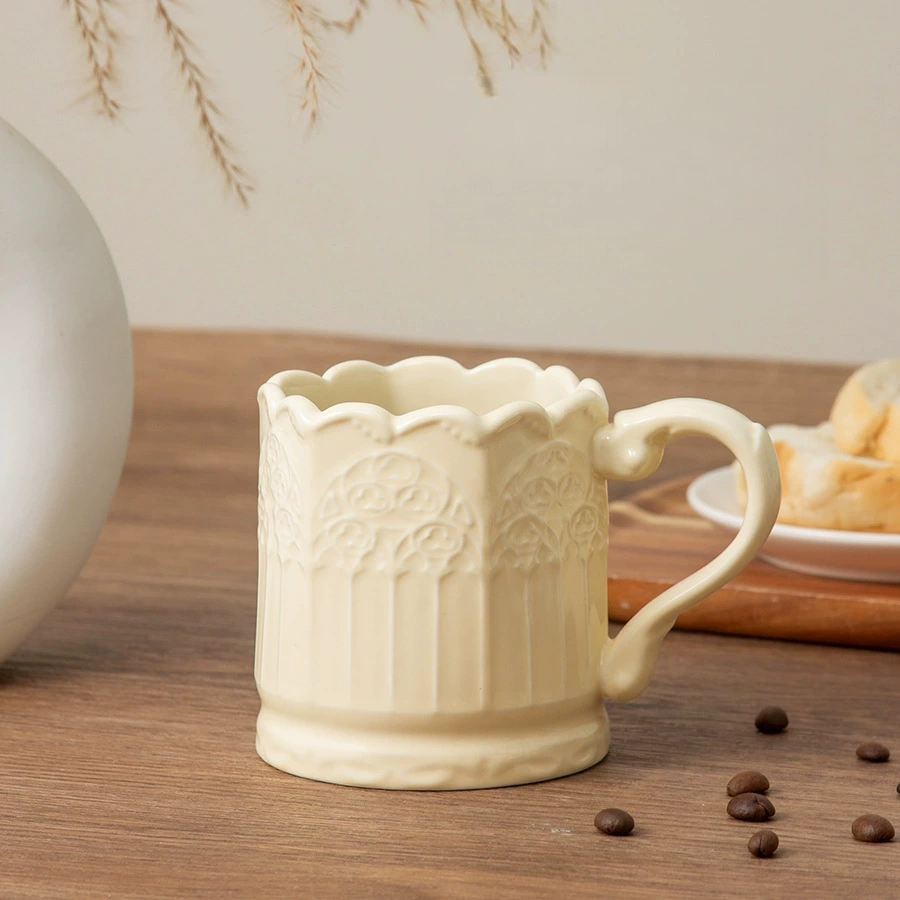 Embossed Scalloped Ceramic Mug