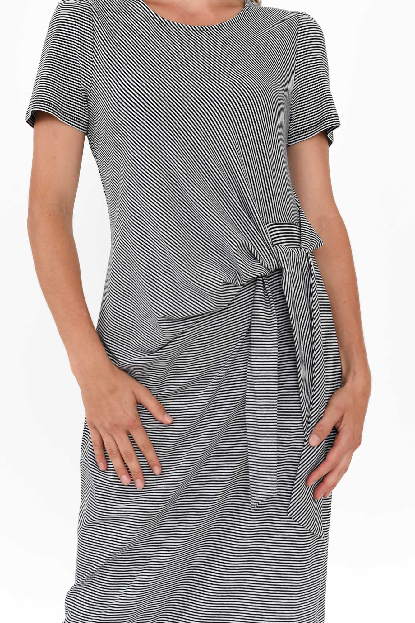Kitt Black Stripe Cotton Stretch Tie Dress