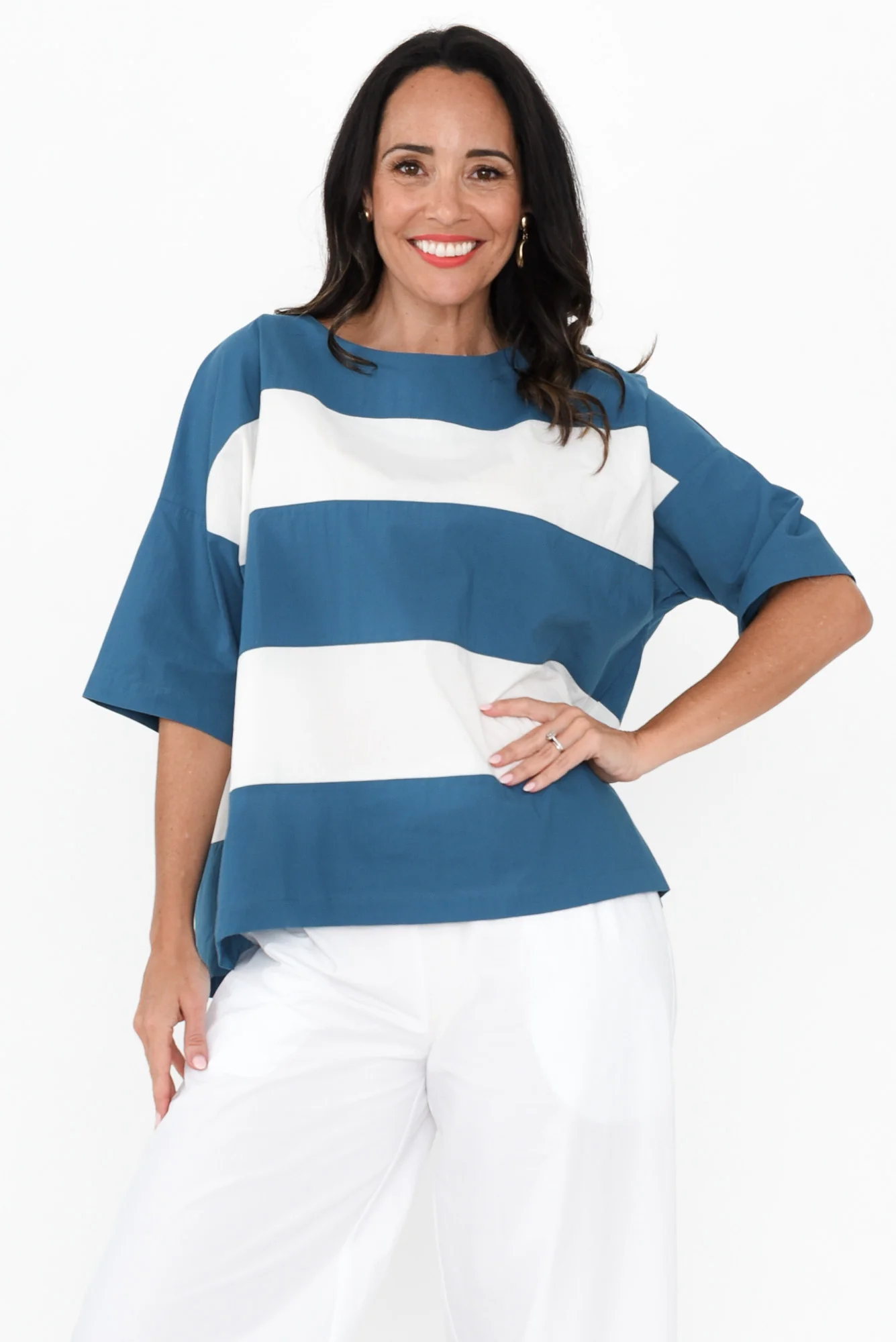 Balos Blue Stripe Cotton Poplin Top
