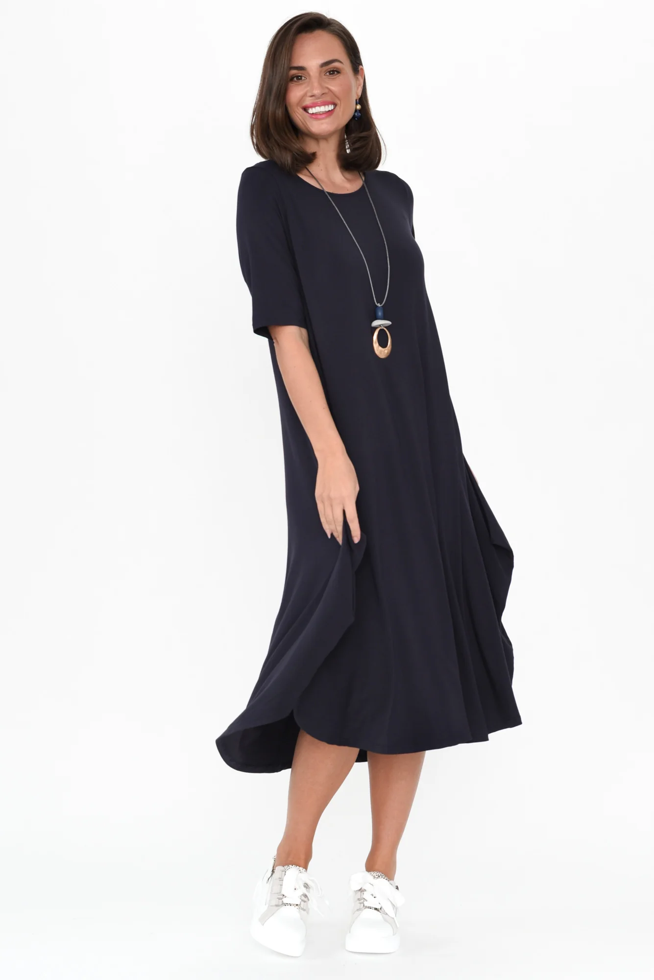 Navy Micro Modal Tri Drape Dress