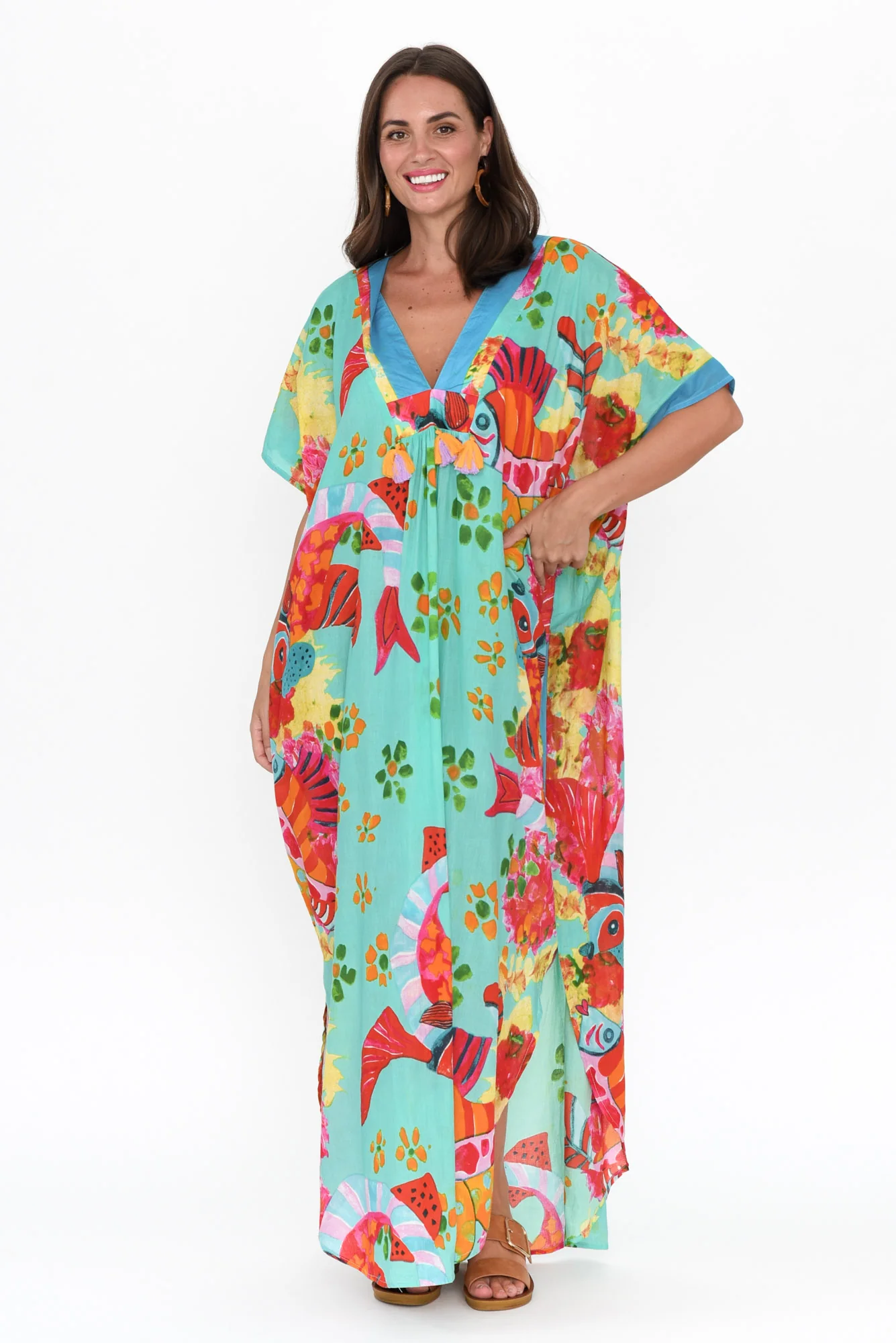 Tiwi Teal Sea Cotton Kaftan