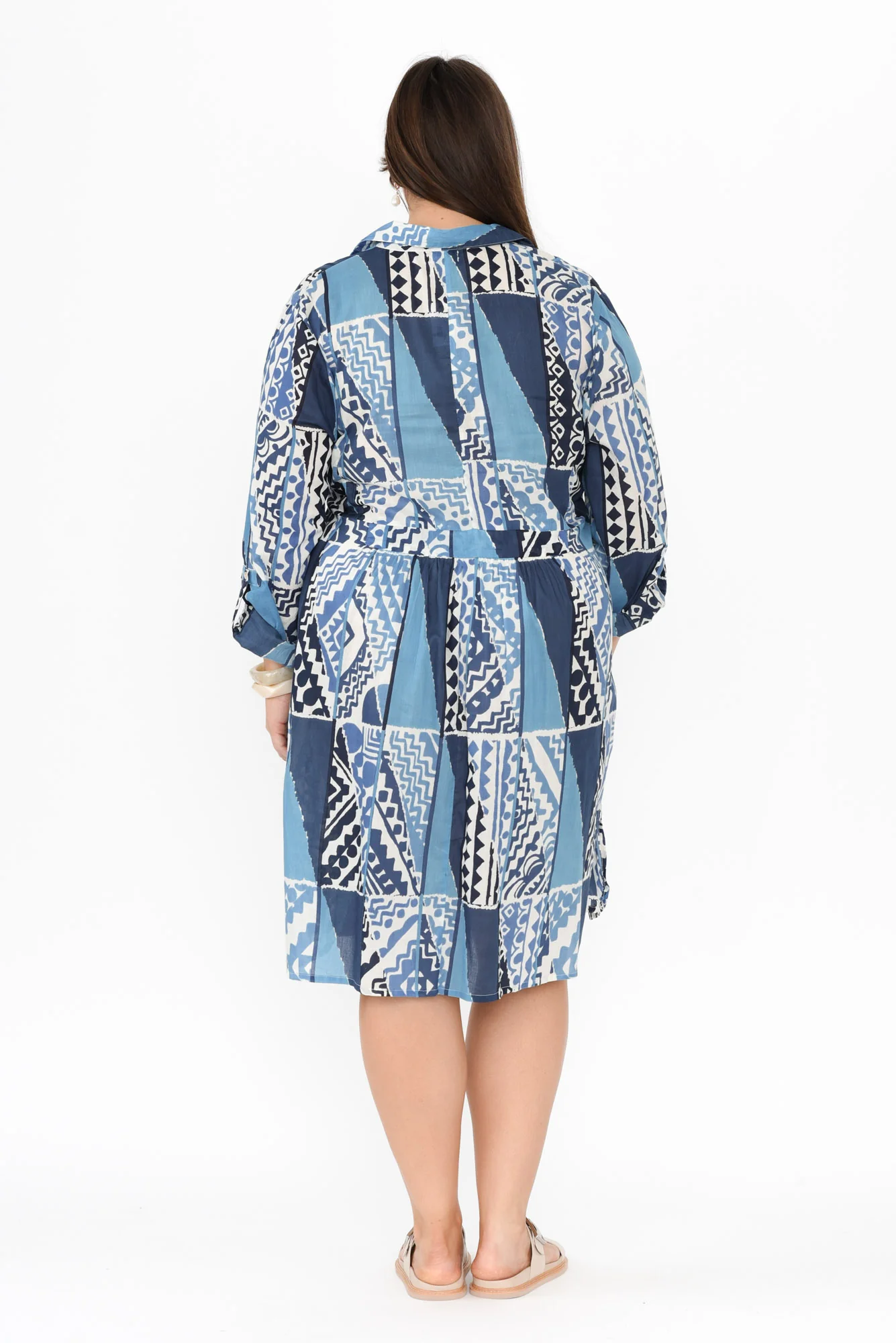 Maya Blue Motif Cotton Shirt Dress