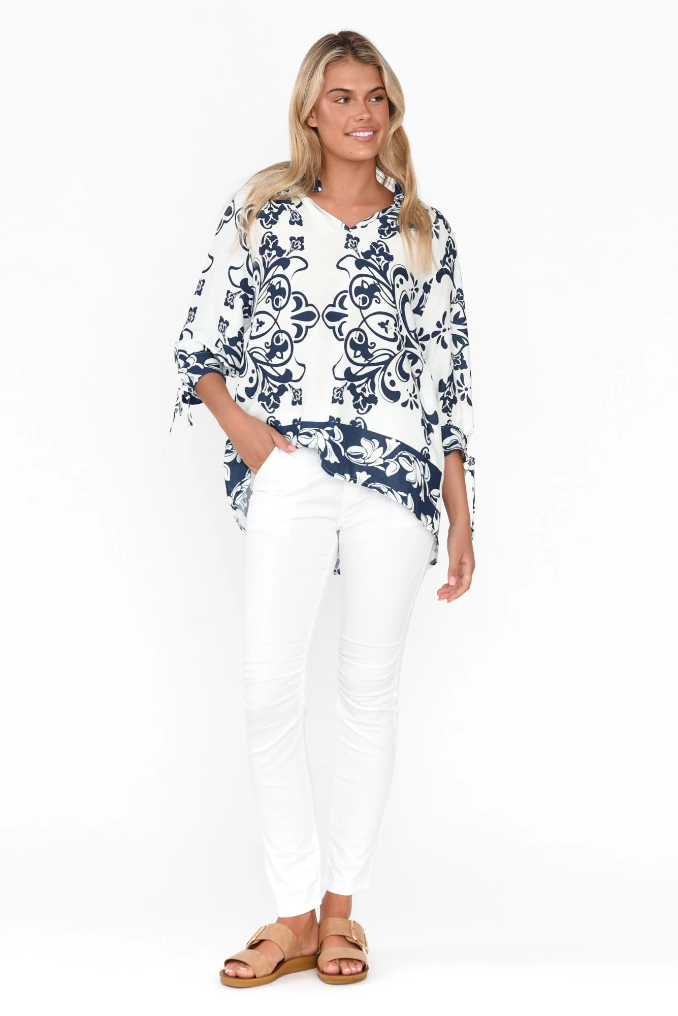 Ida White Cotton Stretch Pants