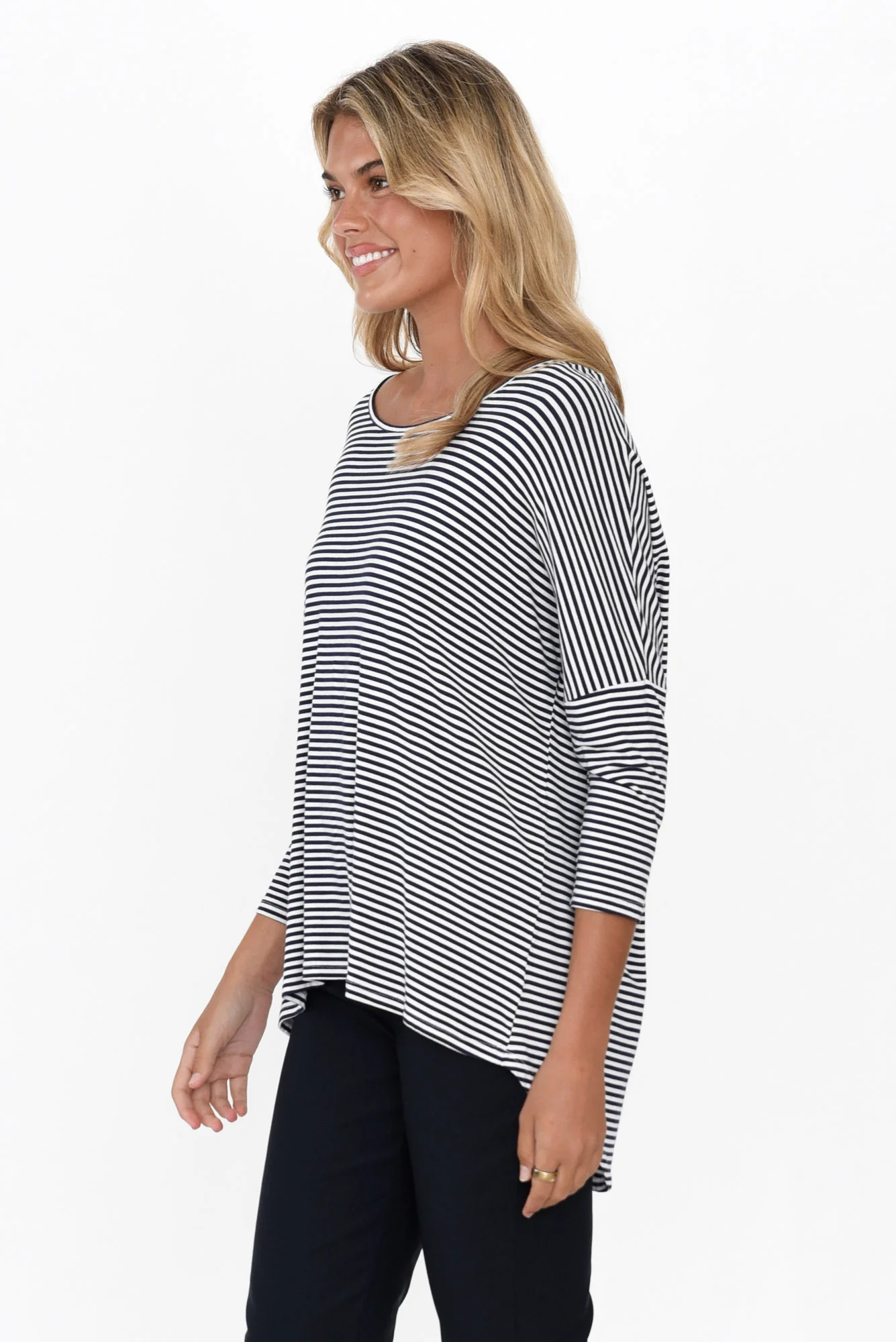 Navy and White Stripe Milan 3/4 Sleeve Top