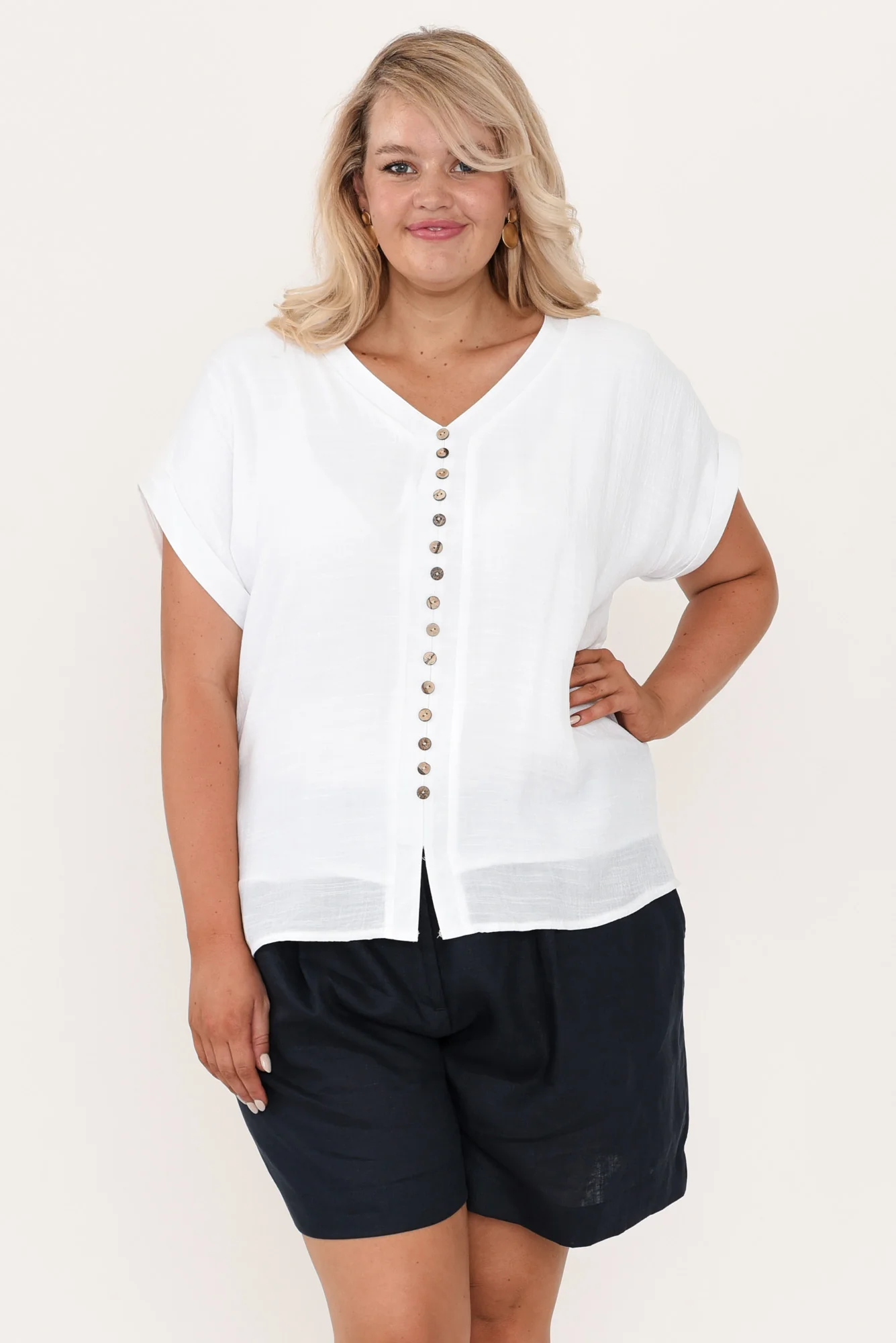 Miray White Button Top
