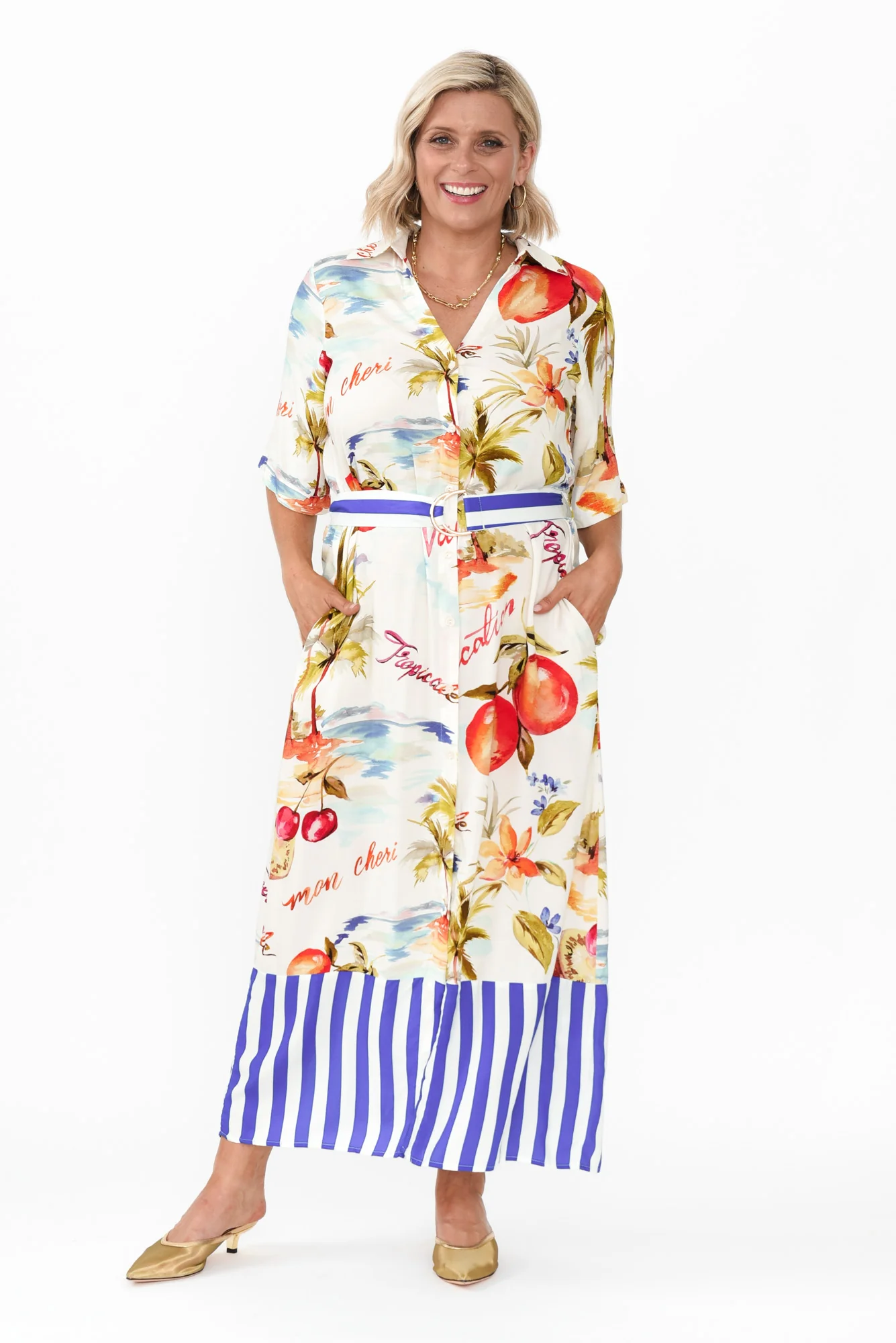 Zaylee White Tropical Shirt Dress
