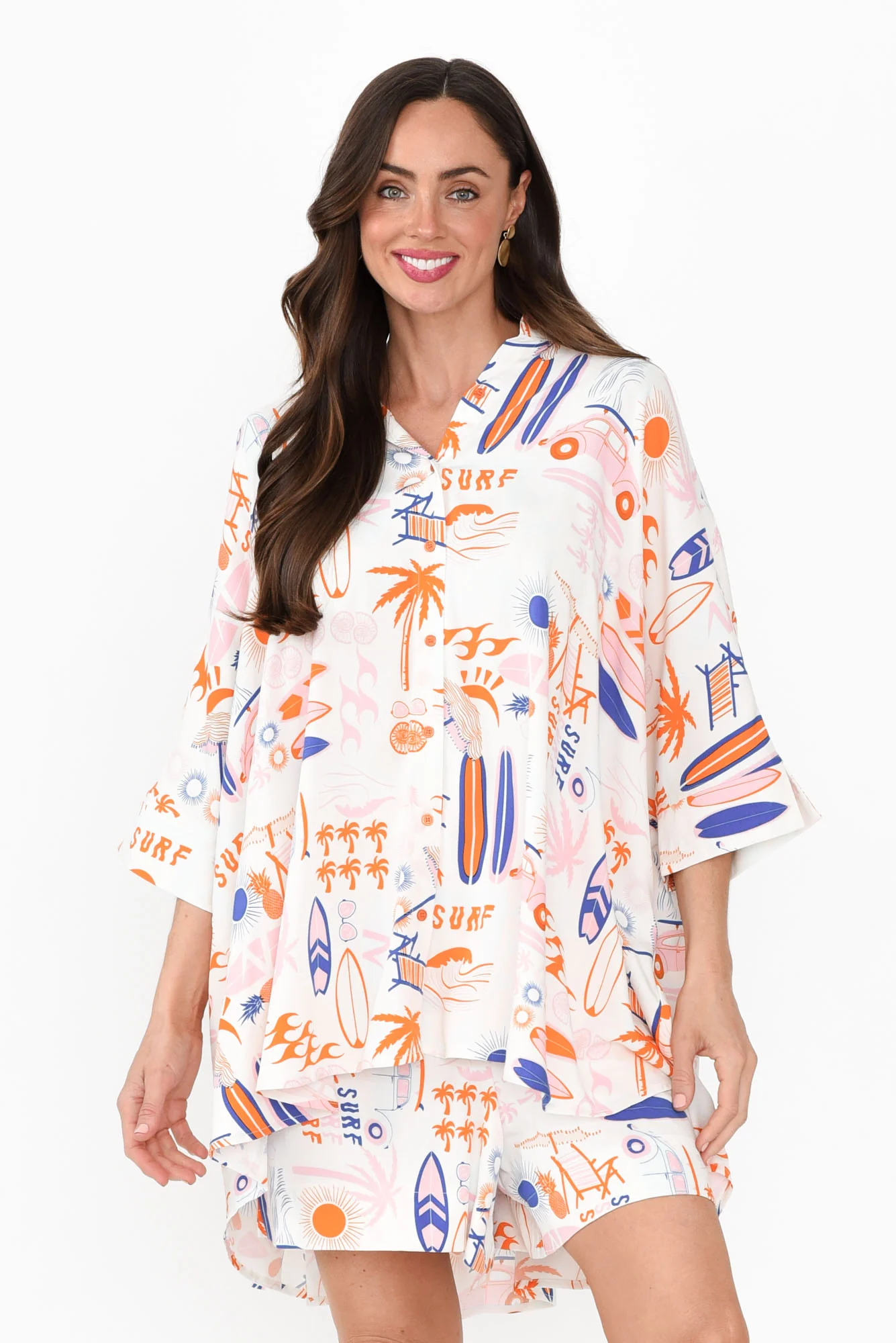 Calisa Orange Surf Collared Shirt