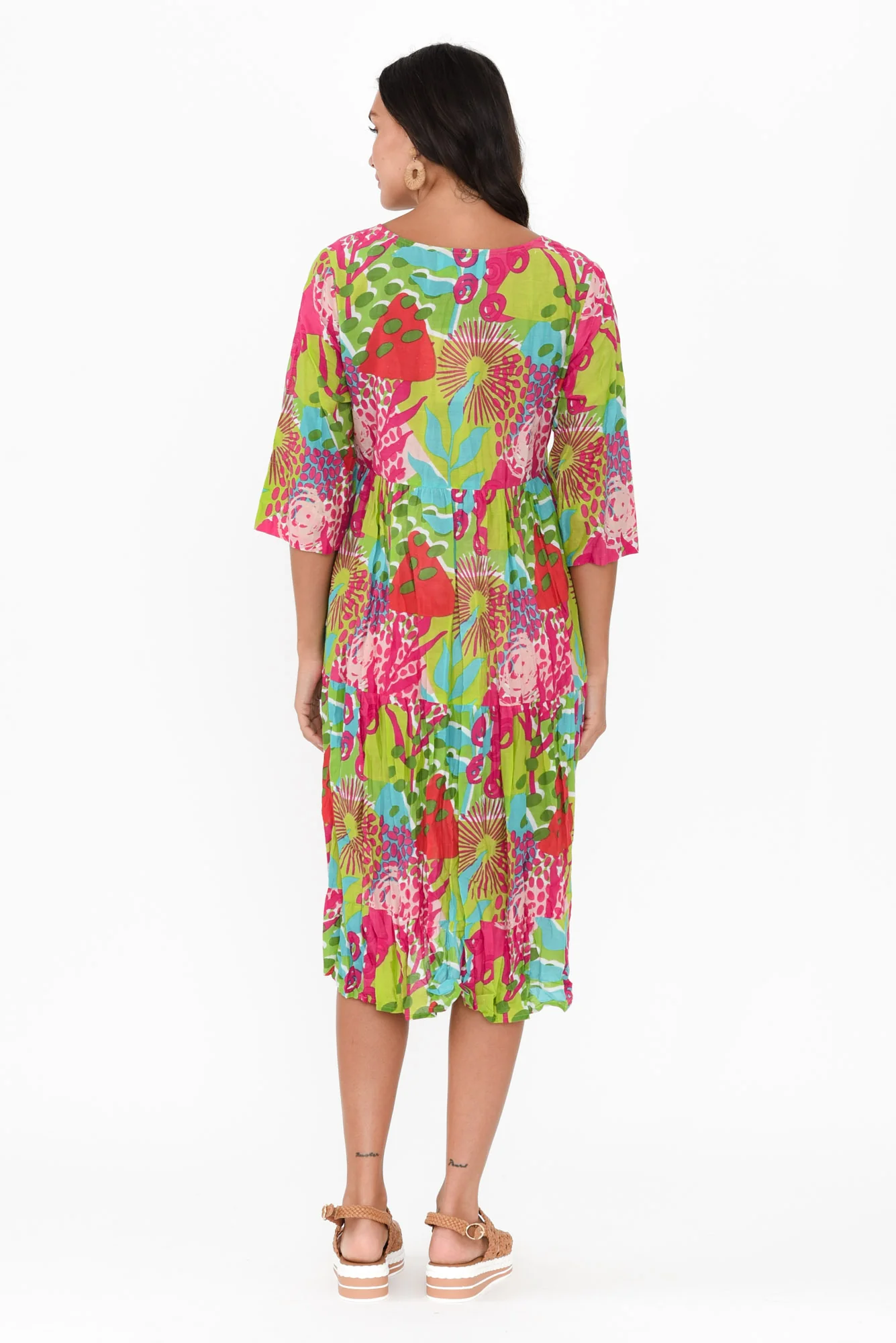 Milana Green Botanical Crinkle Cotton Dress