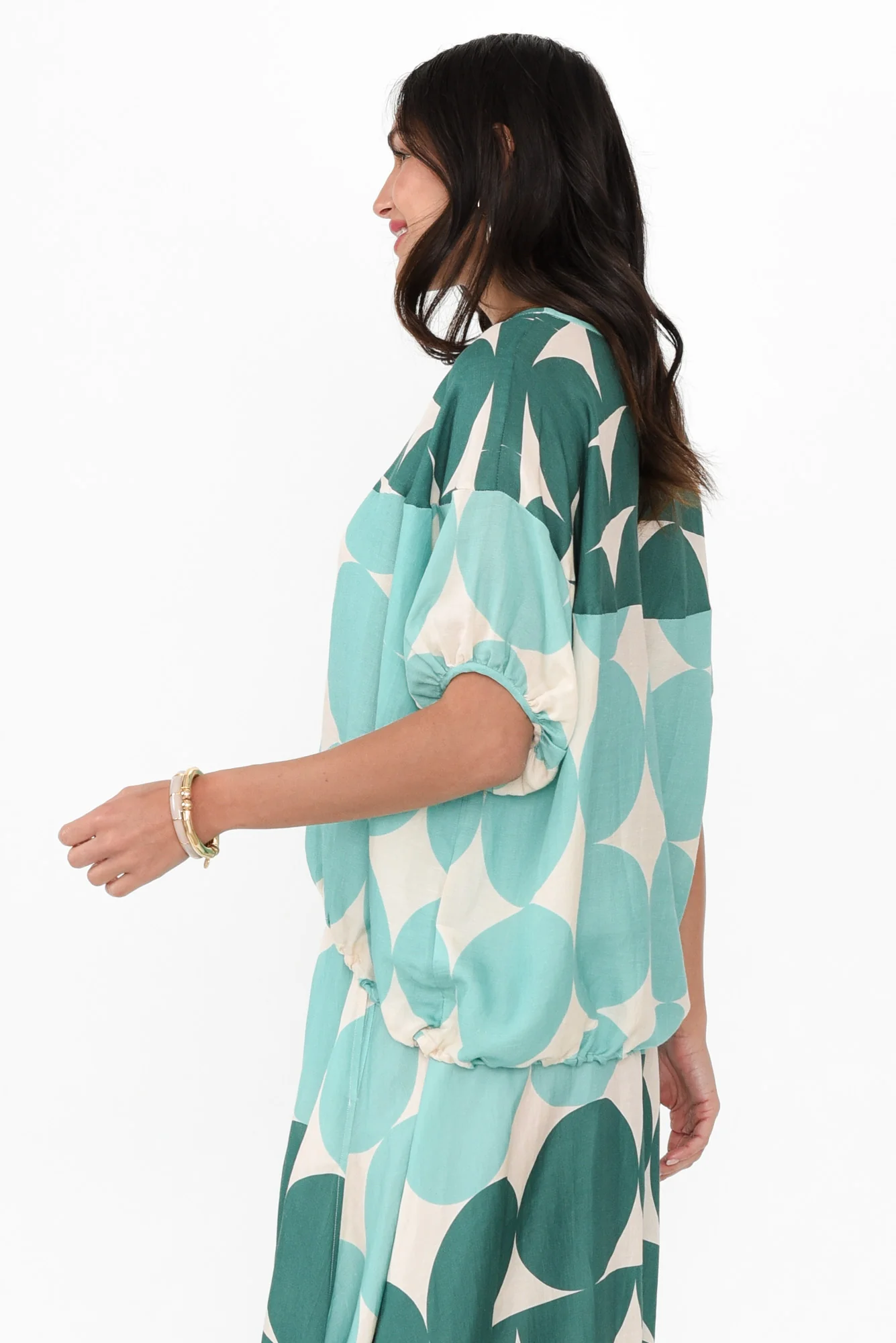 Domino Aqua Spot Linen Blend Top