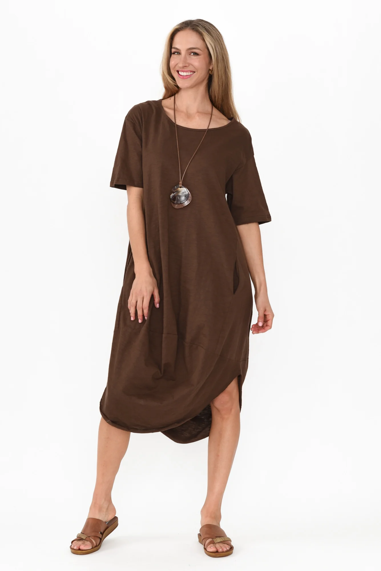 Mita Chocolate Cotton Slub Scoop Dress