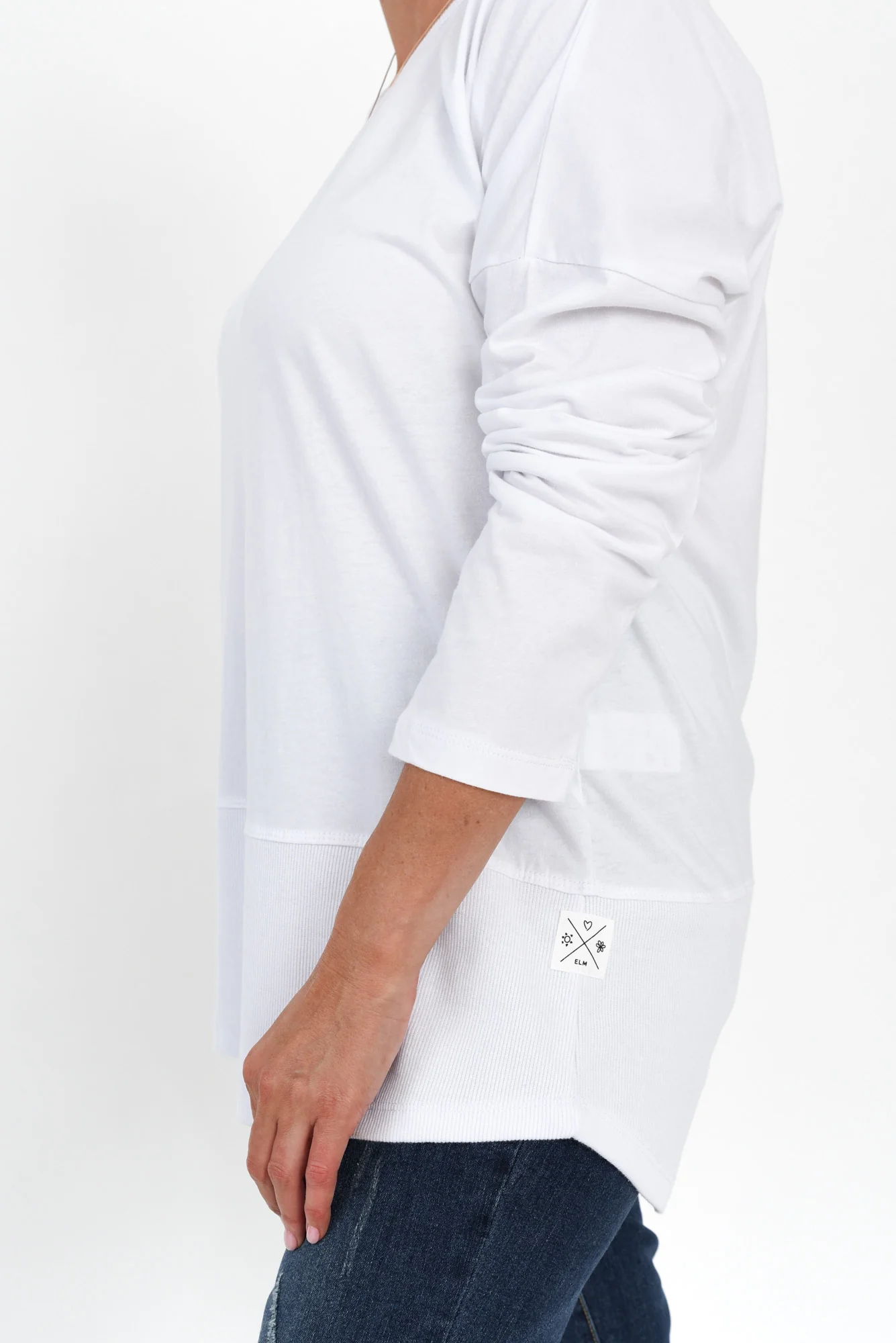 Fundamental White Cotton Rib Sleeved Top