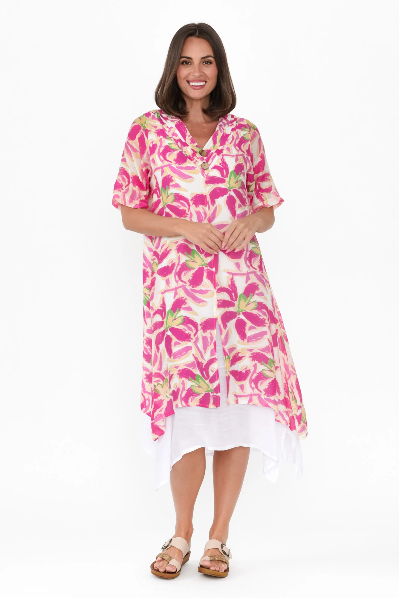 Nala Fuchsia Floral Layers Dress