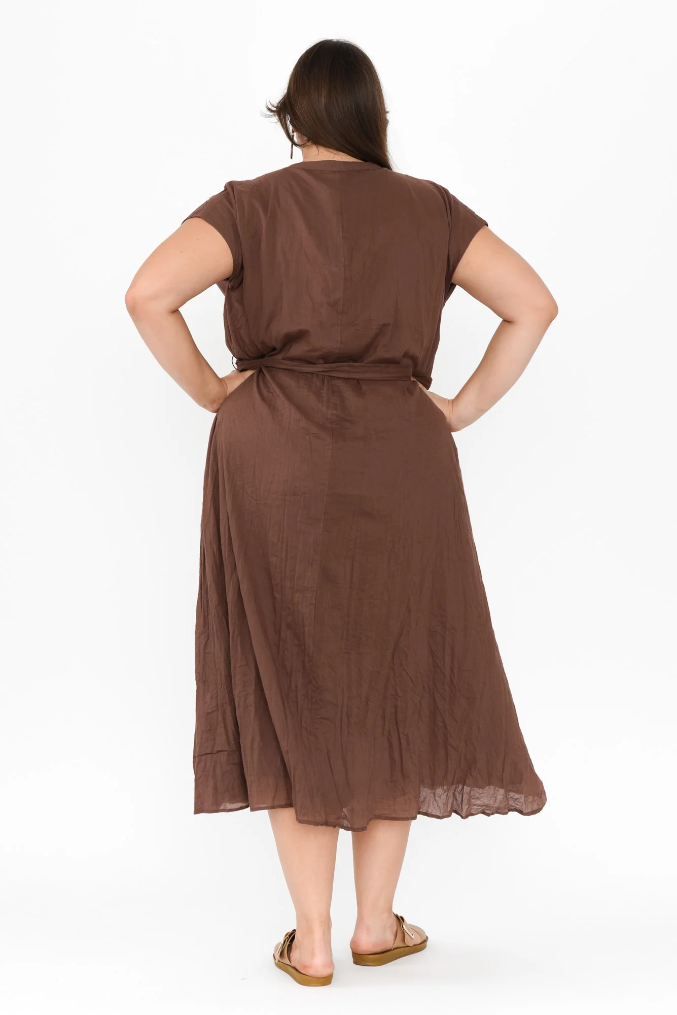 Octavia Chocolate Crinkle Cotton Button Dress