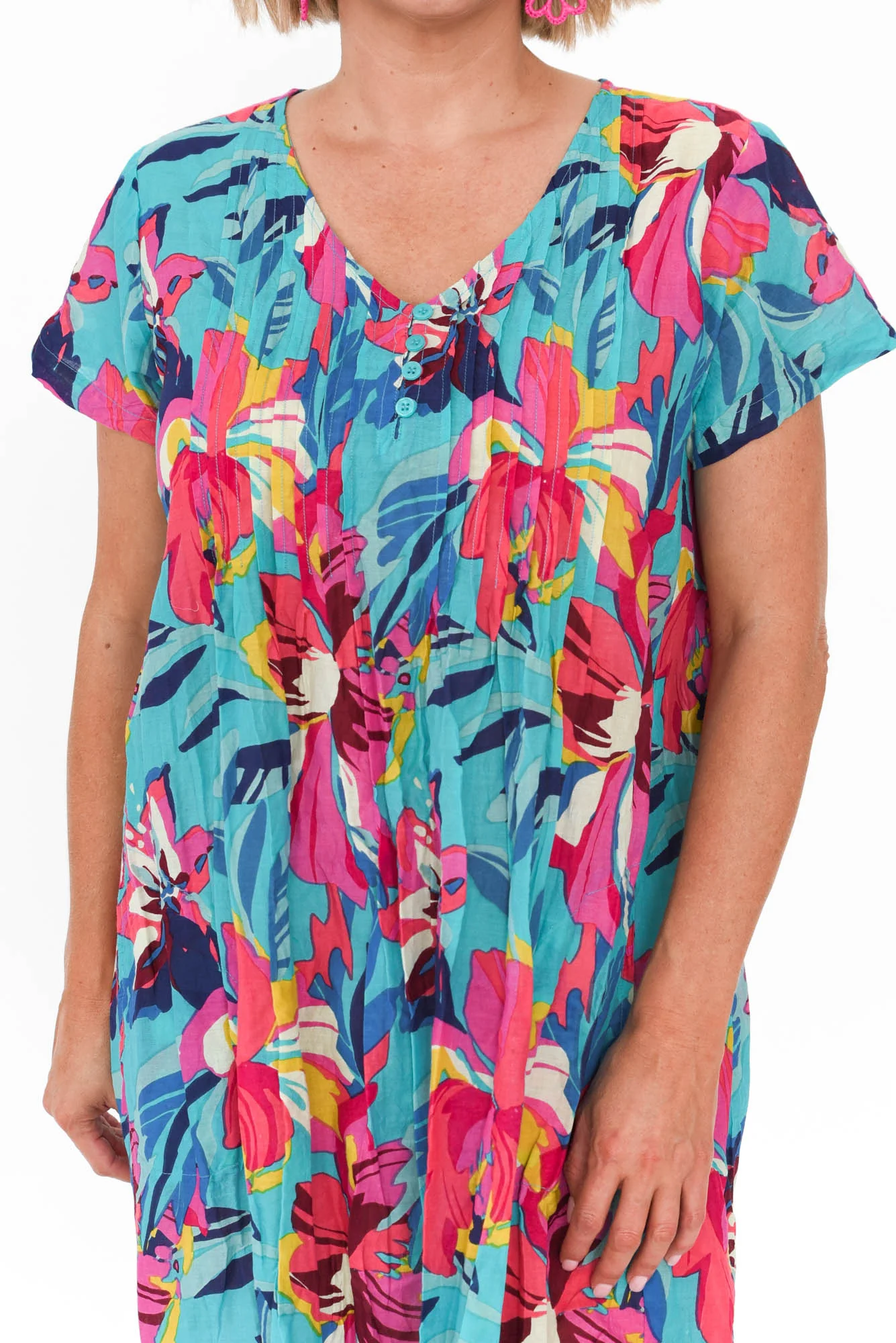 Sabina Blue Bloom Crinkle Cotton Dress