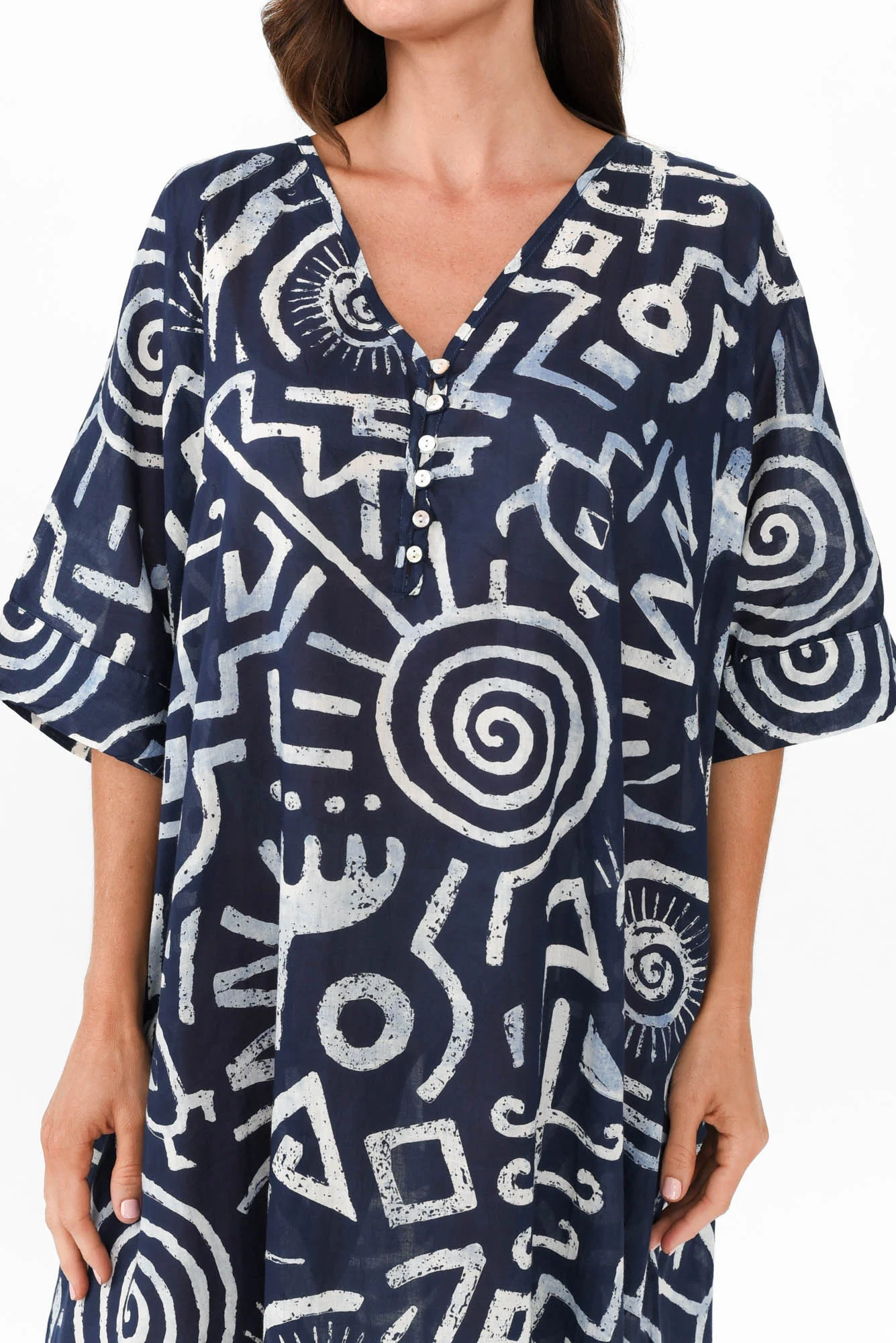 Tella Blue Geo Cotton Kaftan
