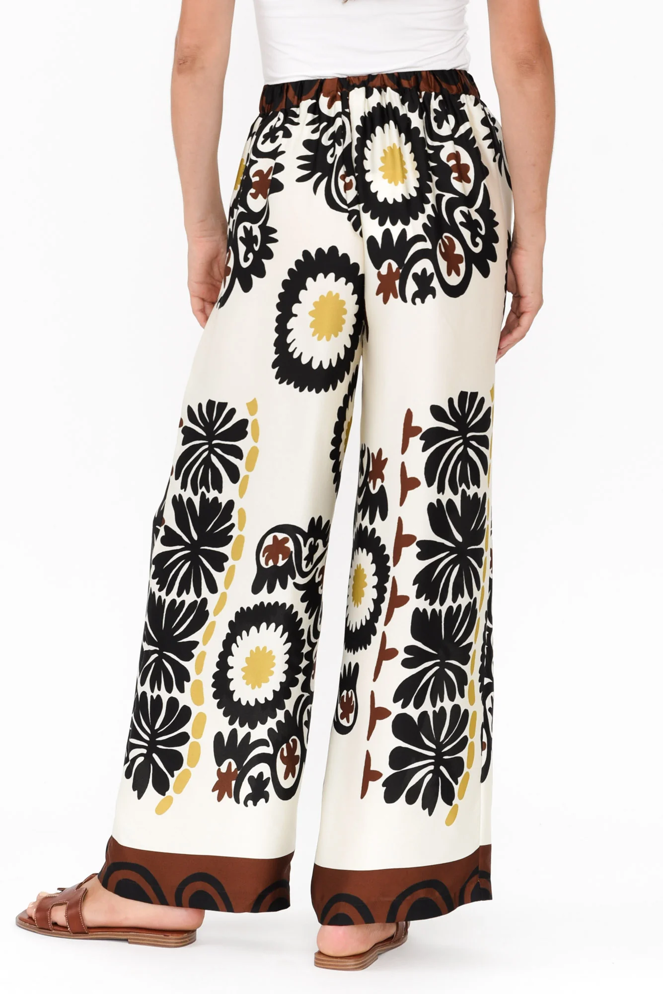 Plato Cream Abstract Wide Leg Pants