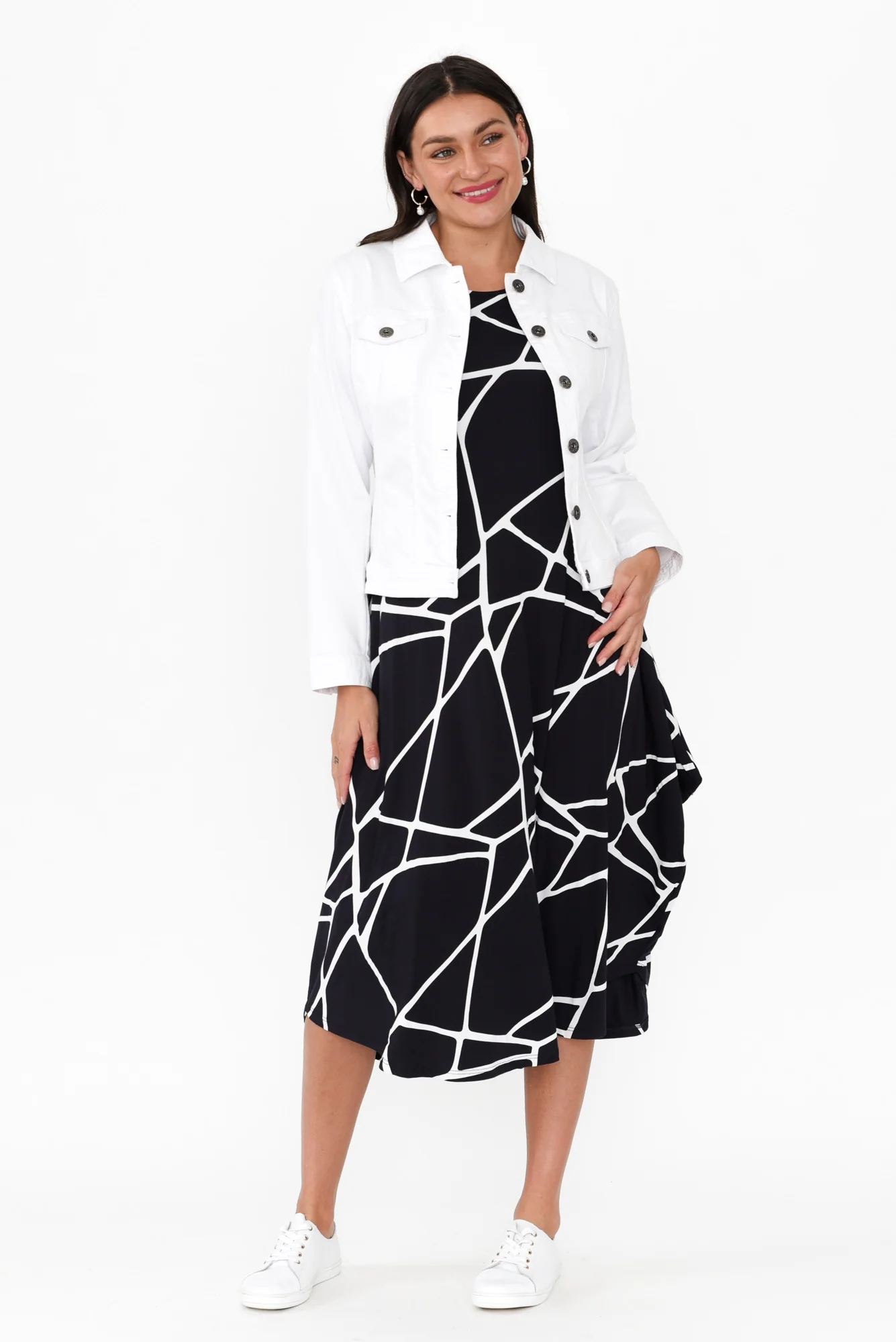 Navy Marble Micro Modal Tri Drape Dress