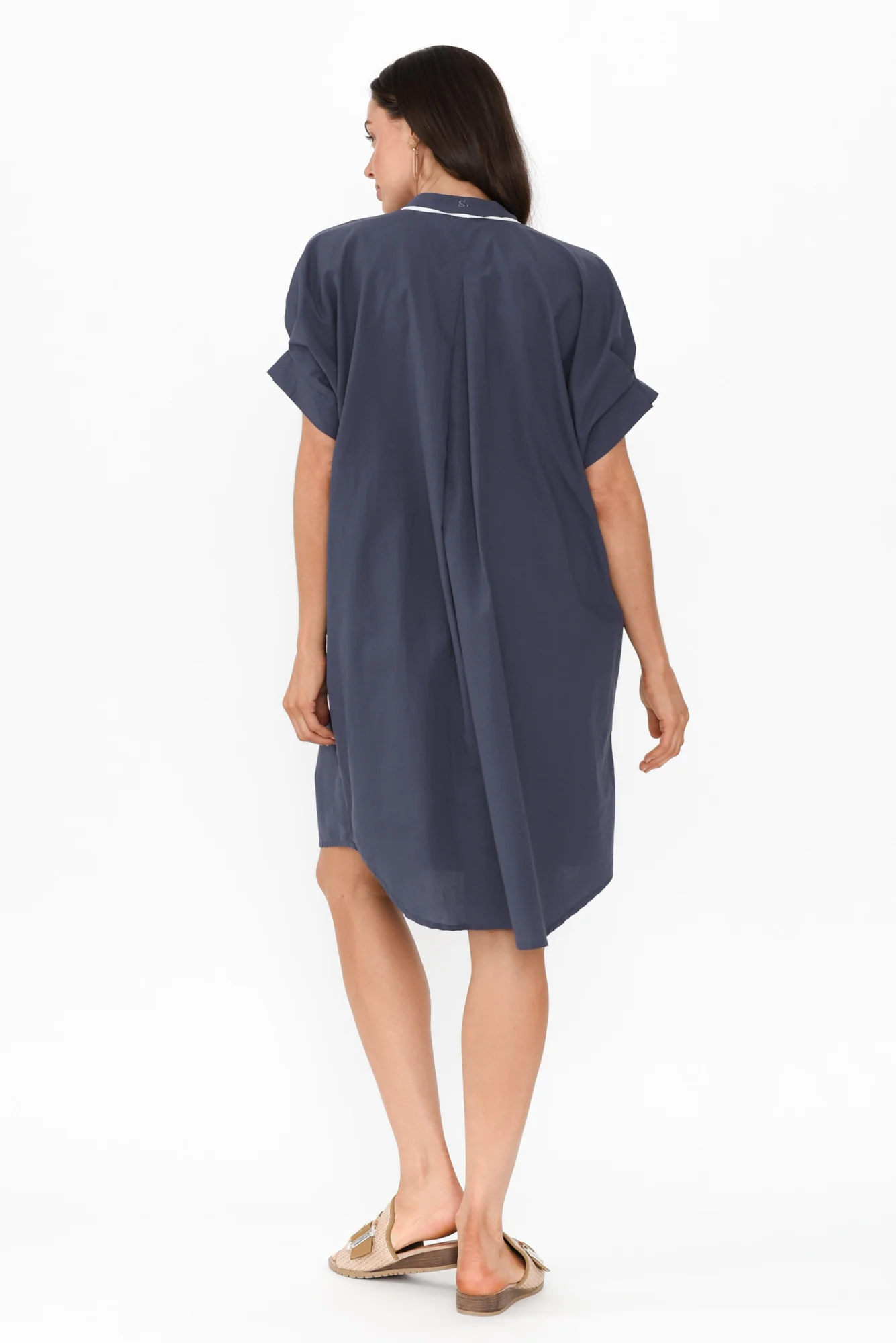 Ellen Navy Contrast Cotton Poplin Dress