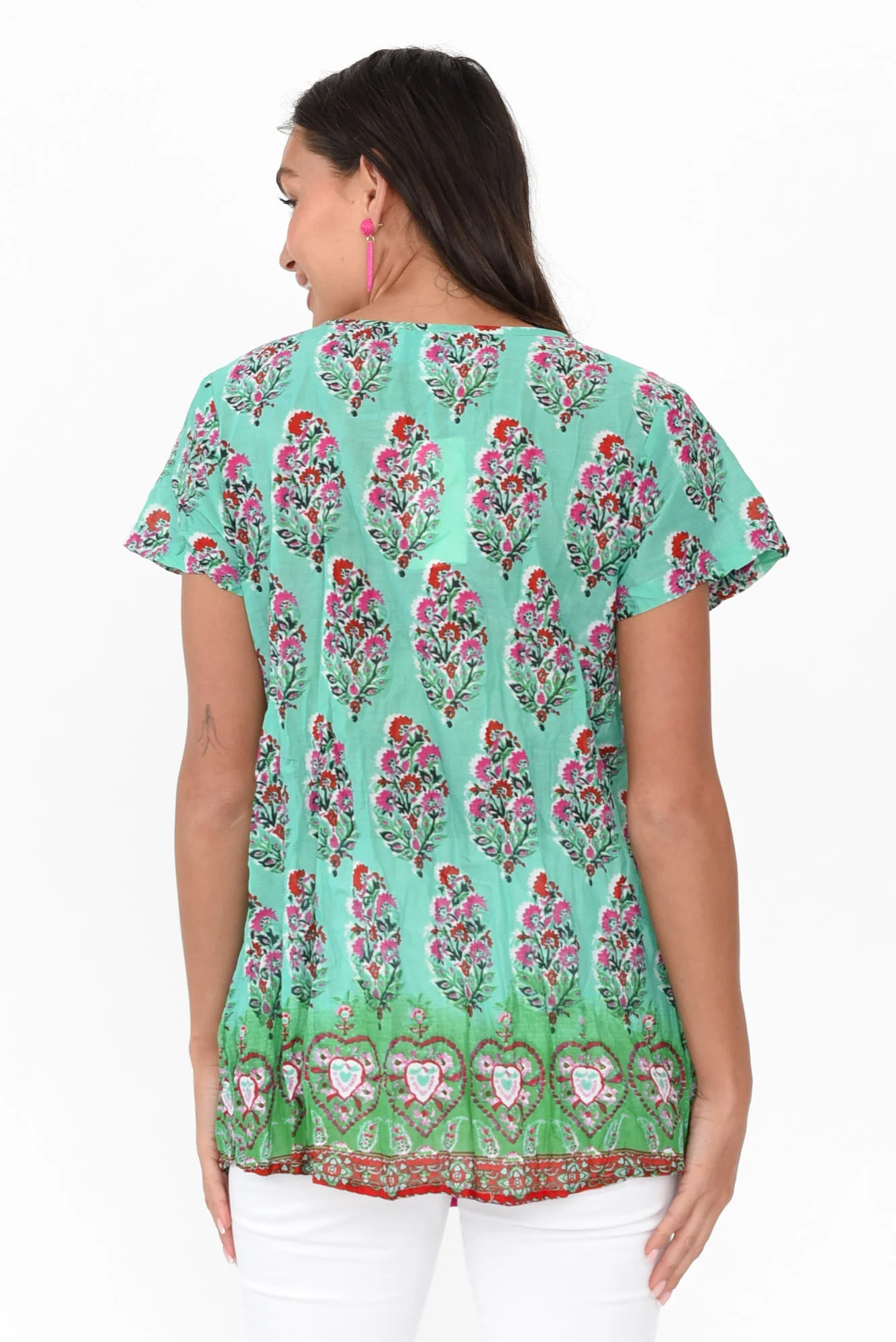 Fia Aqua Botanical Crinkle Cotton Top
