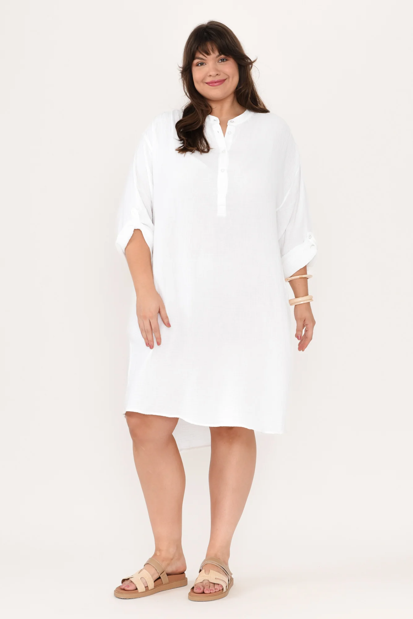Tropez White Cotton Cheesecloth Kaftan