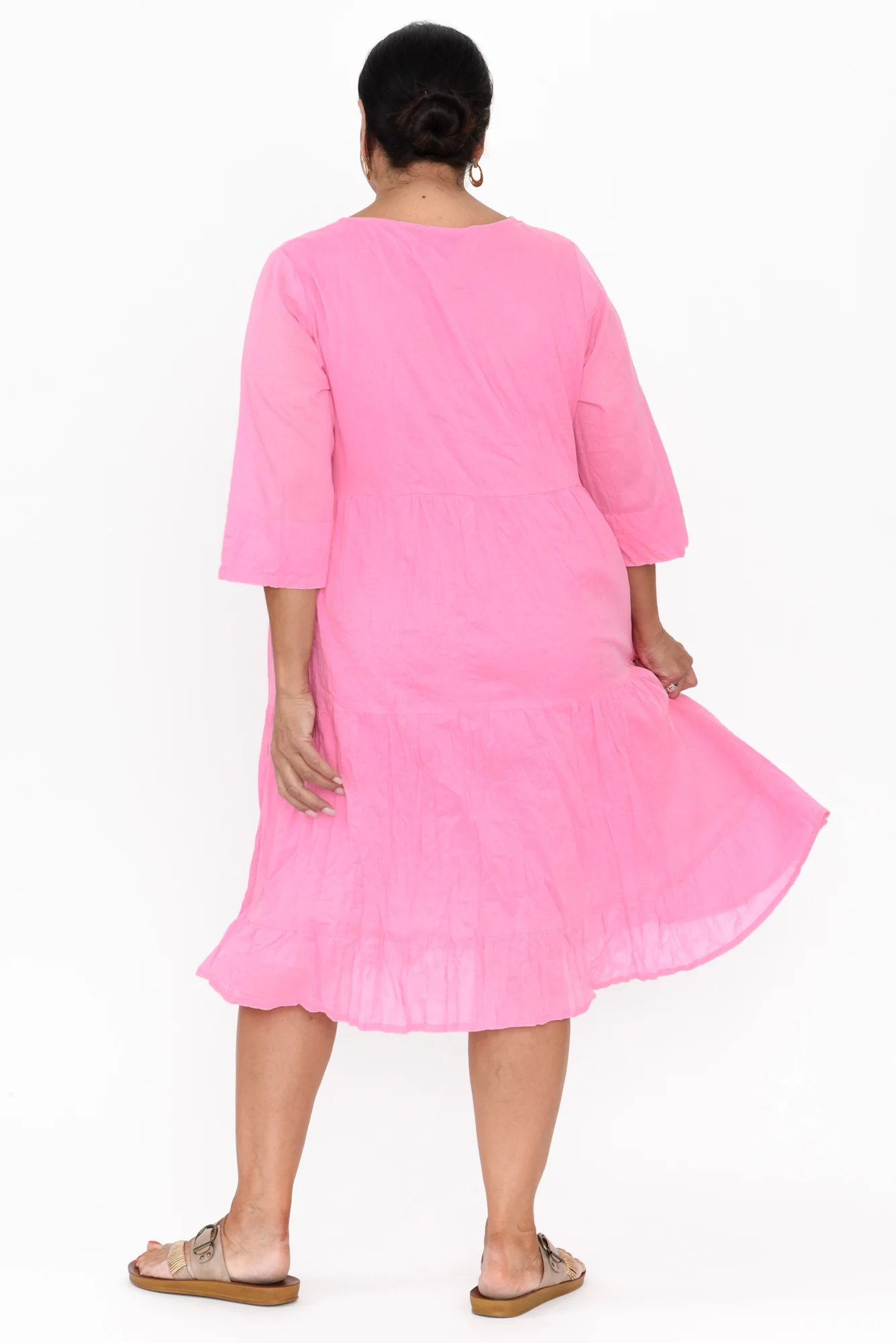 Milana Bright Pink Crinkle Cotton Dress