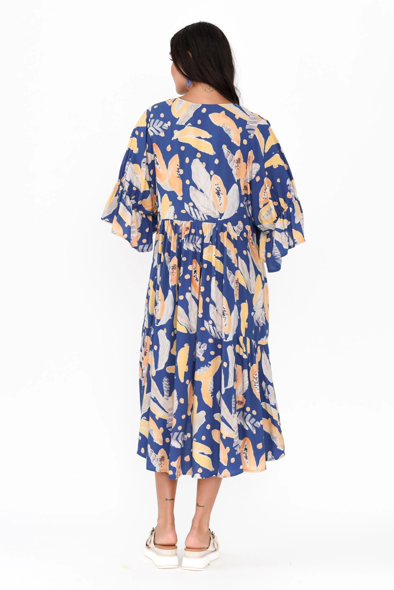 Ivana Blue Fruity Frill Sleeve Dress