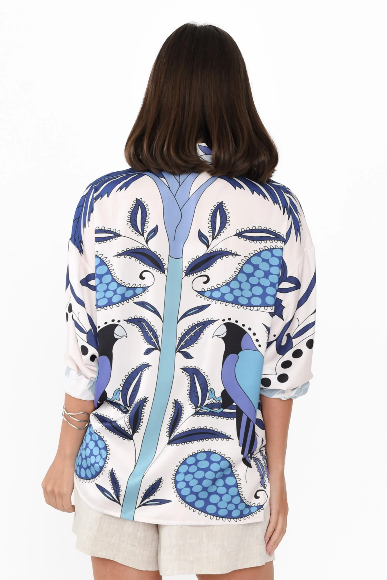 Suzy Blue Tropical V Neck Shirt