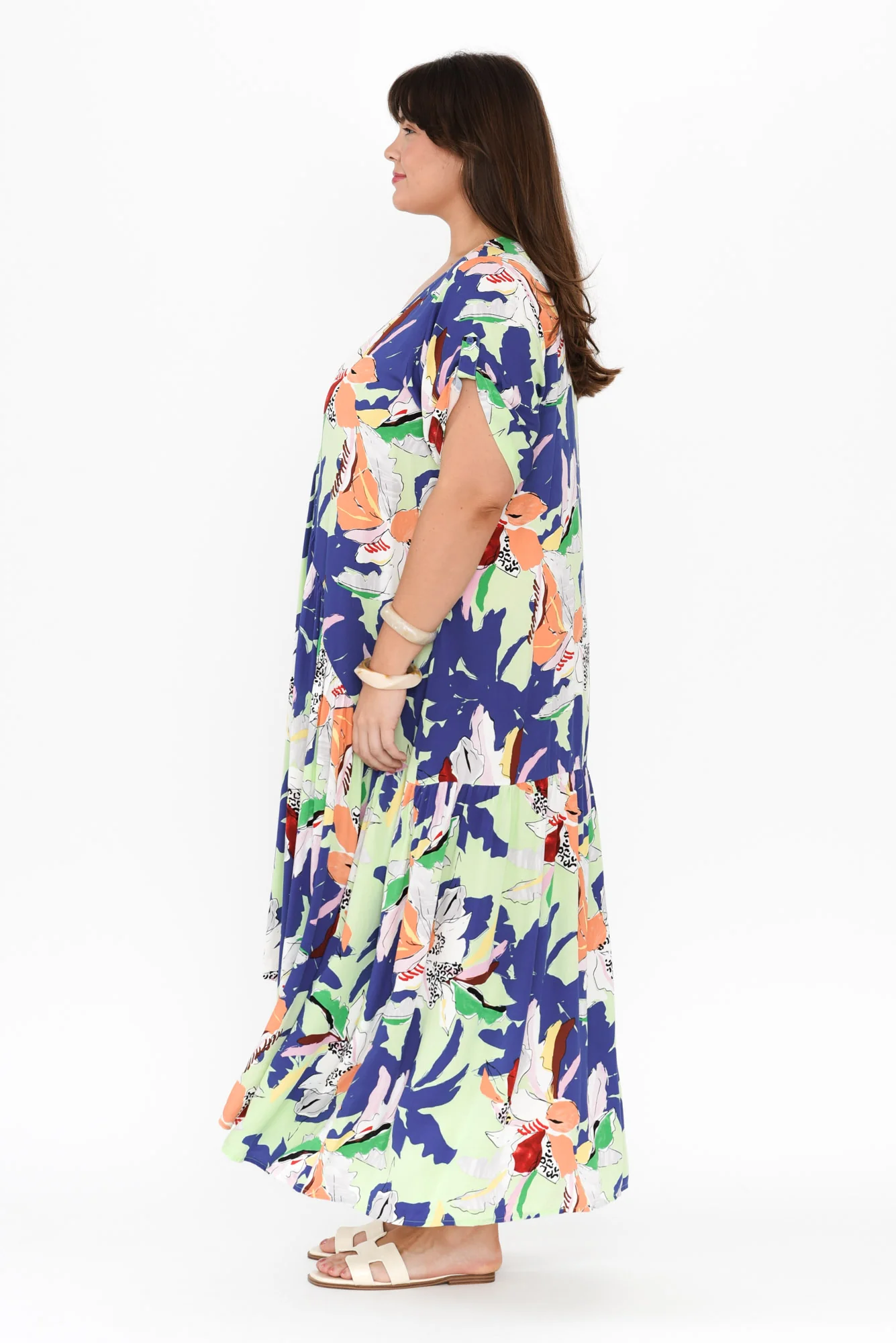 Blue Floral Peak Maxi Dress