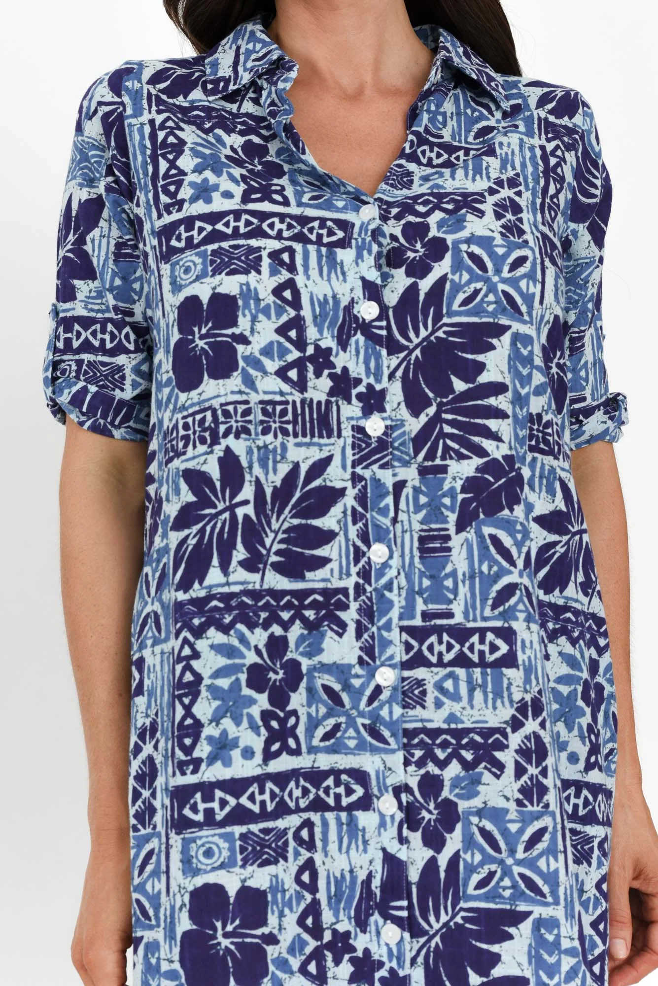 Tricia Blue Mosaic Cotton Shirt Dress