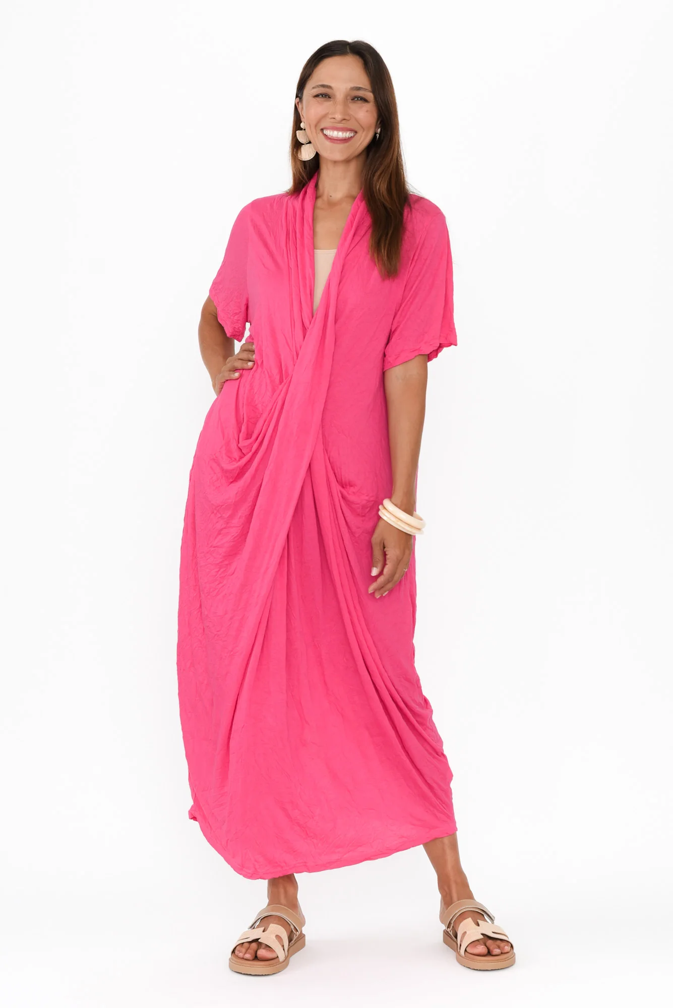 Kensley Pink Crossover Cotton Dress