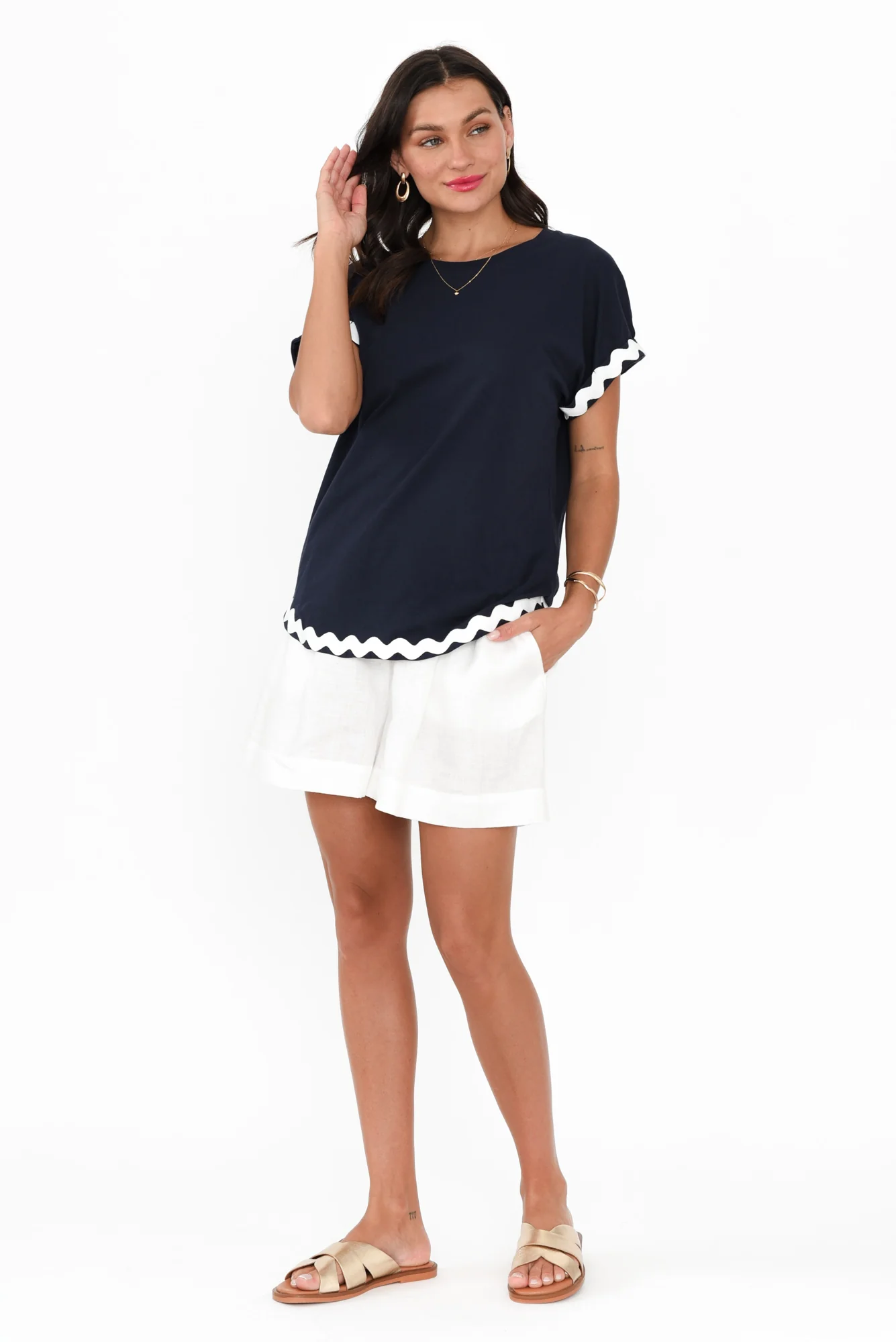 Sunny Navy Ric Rac Cotton Tee
