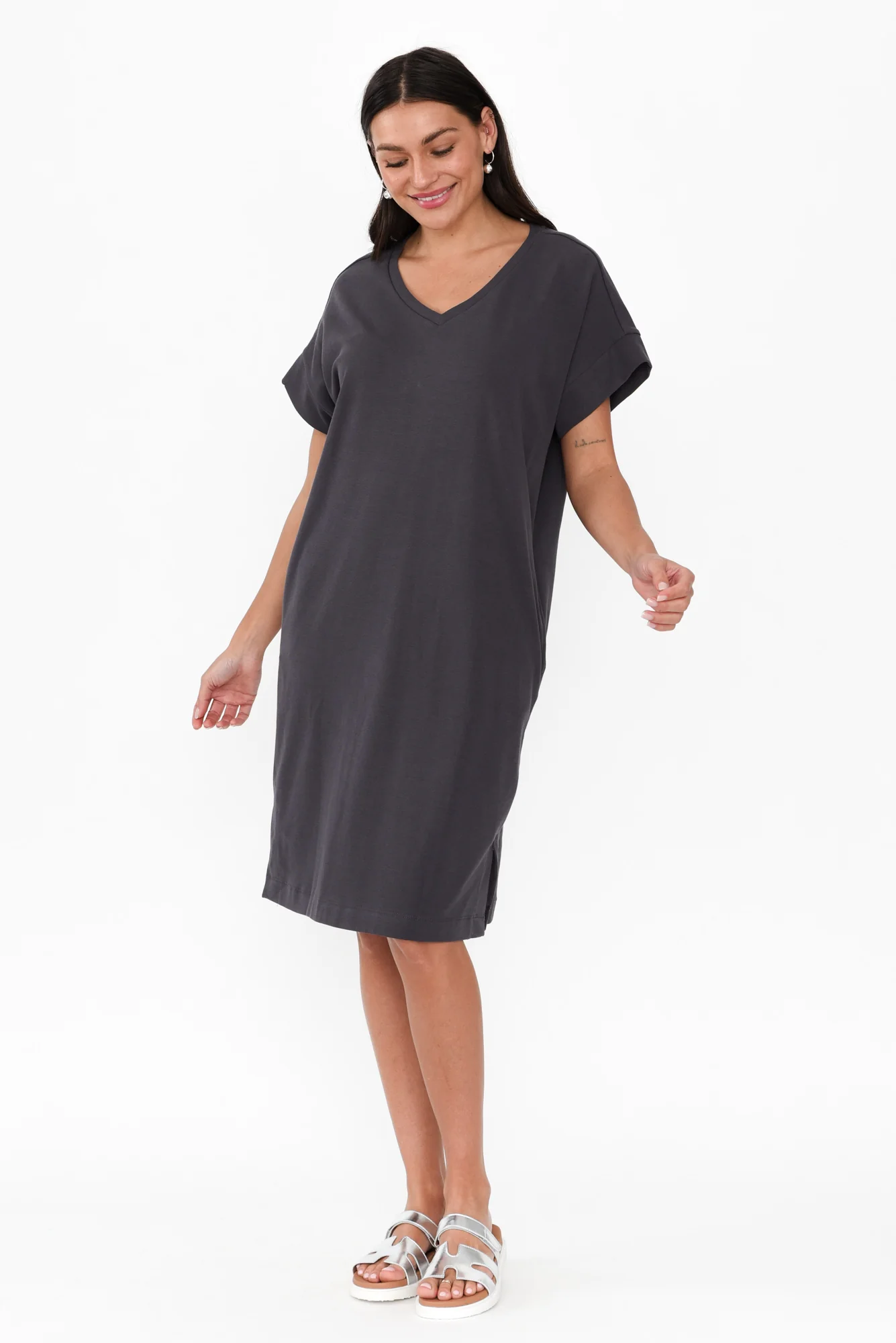 Elise Steel V Neck T-Shirt Dress