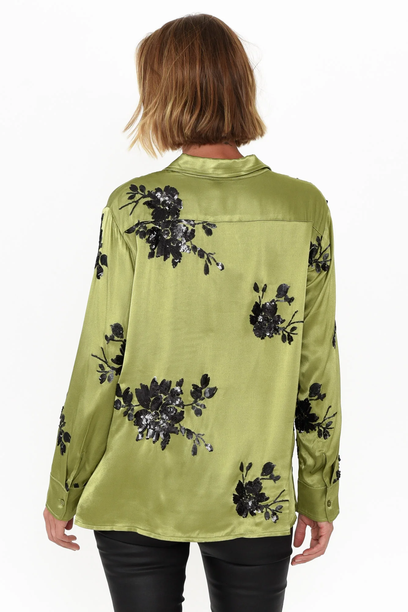 Sabelle Khaki Flower Sequin Shirt
