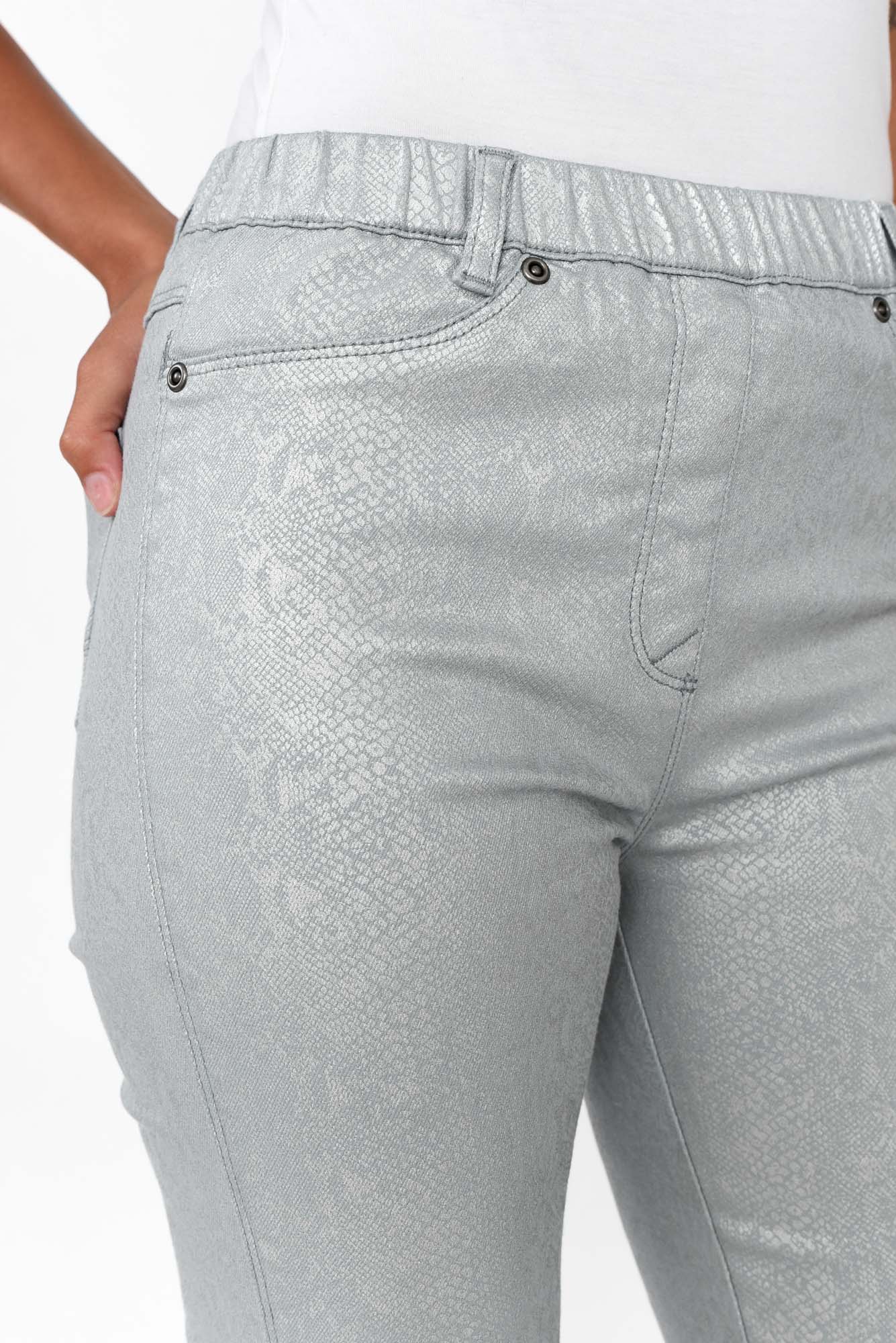 Bonita Silver Animal Foil Stretch Pants