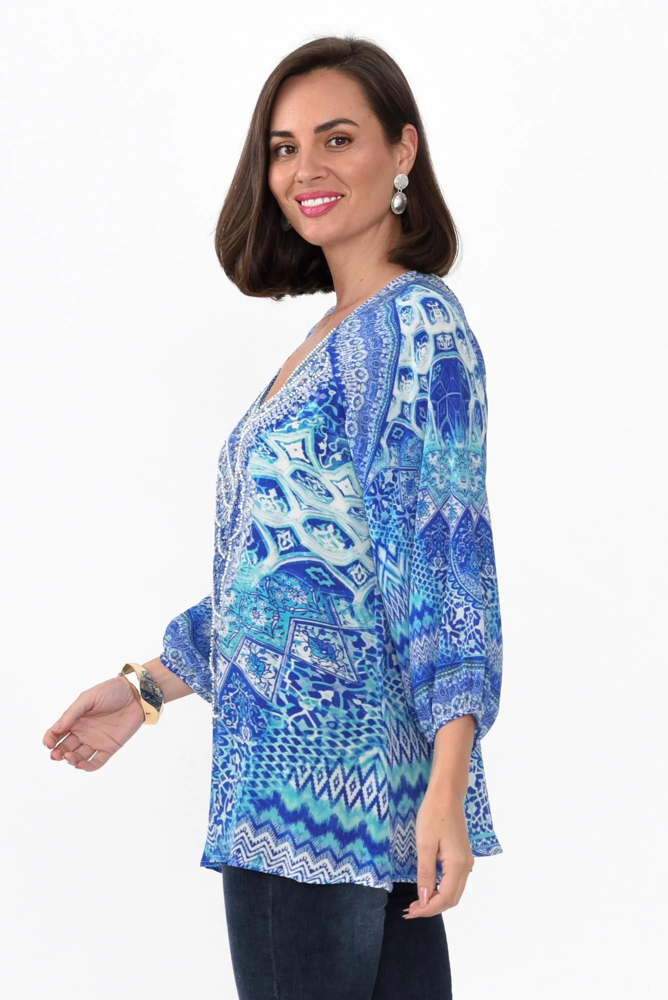 Florence Blue Silk Gypsy Top