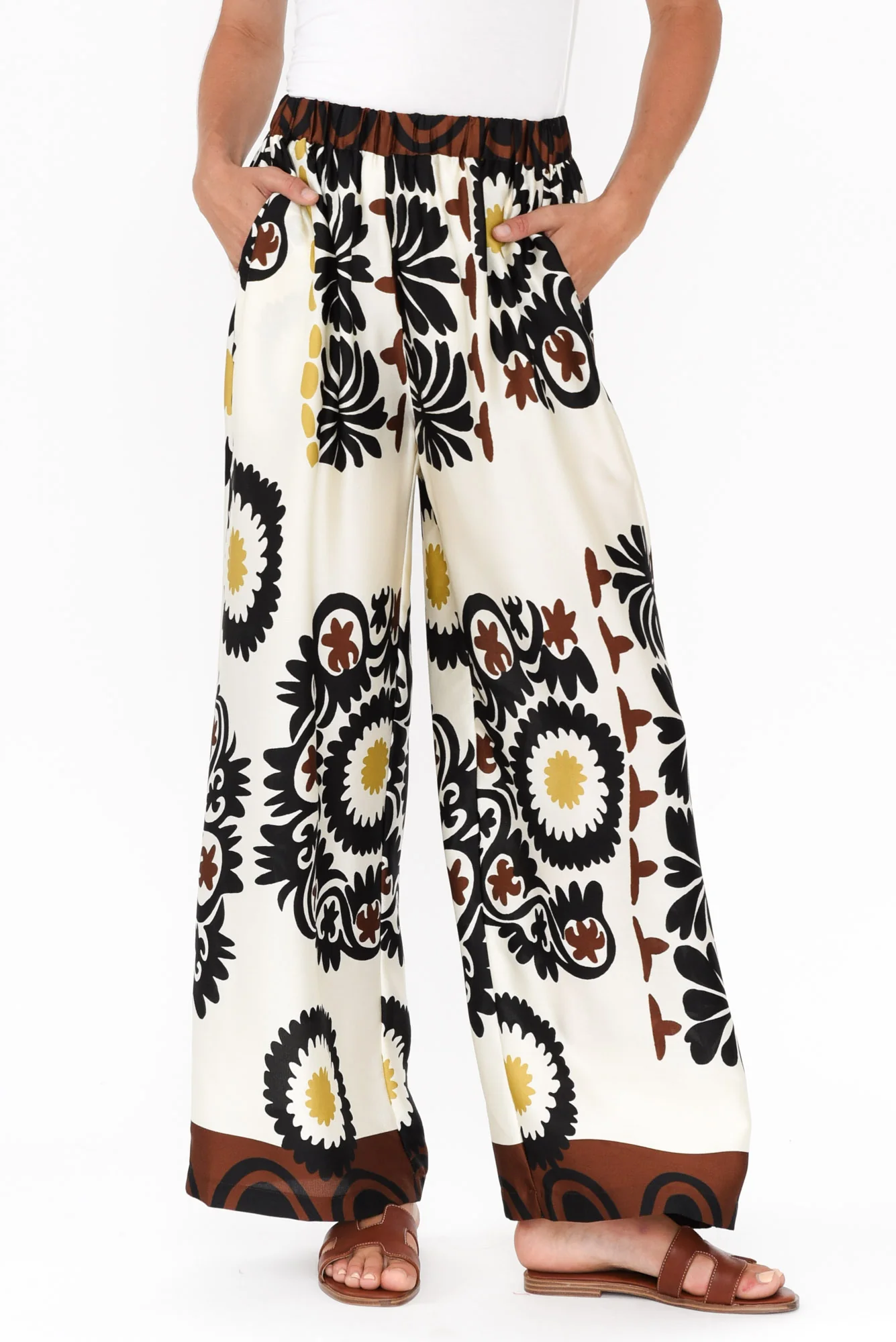 Plato Cream Abstract Wide Leg Pants