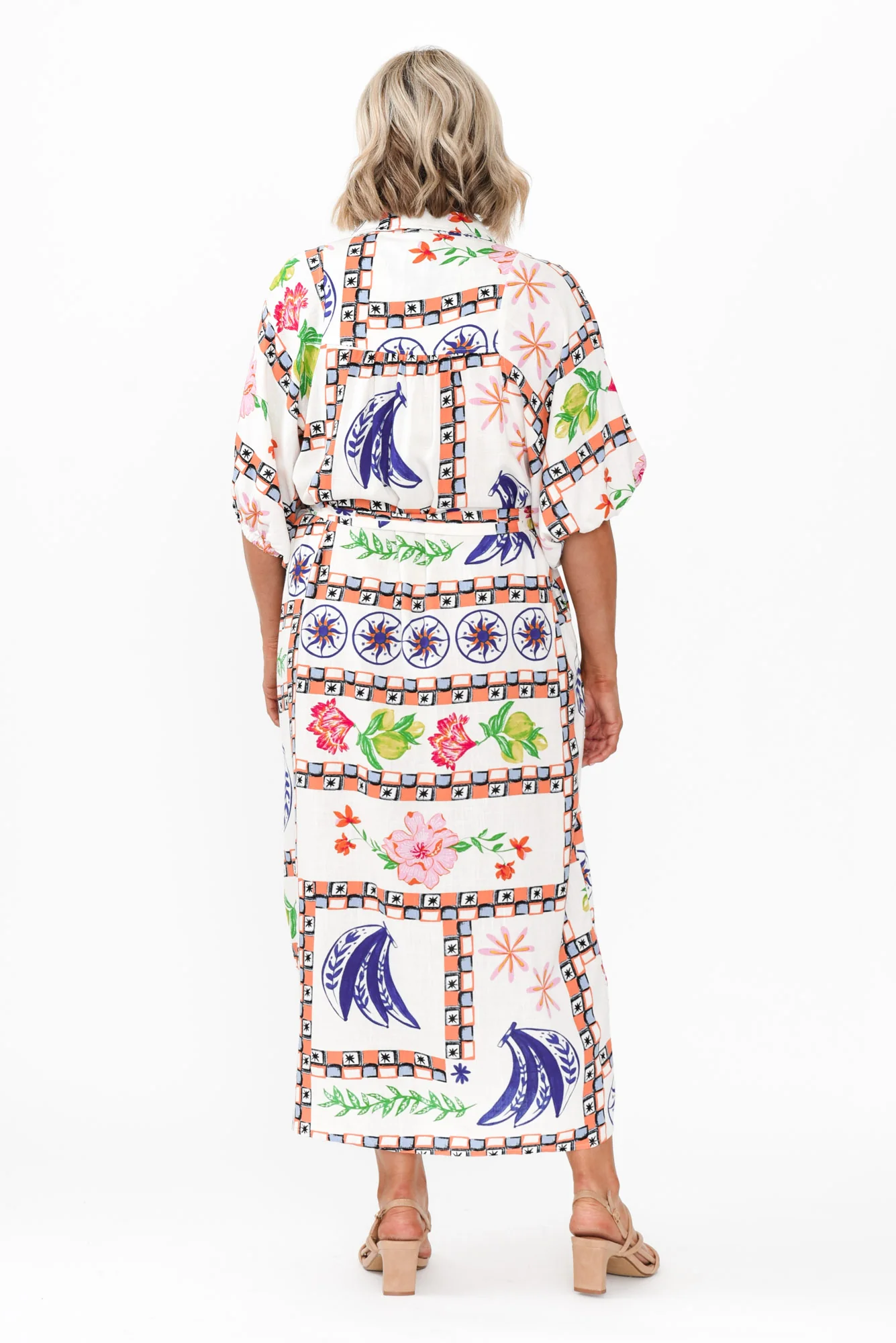 Vixen White Abstract Linen Blend Dress