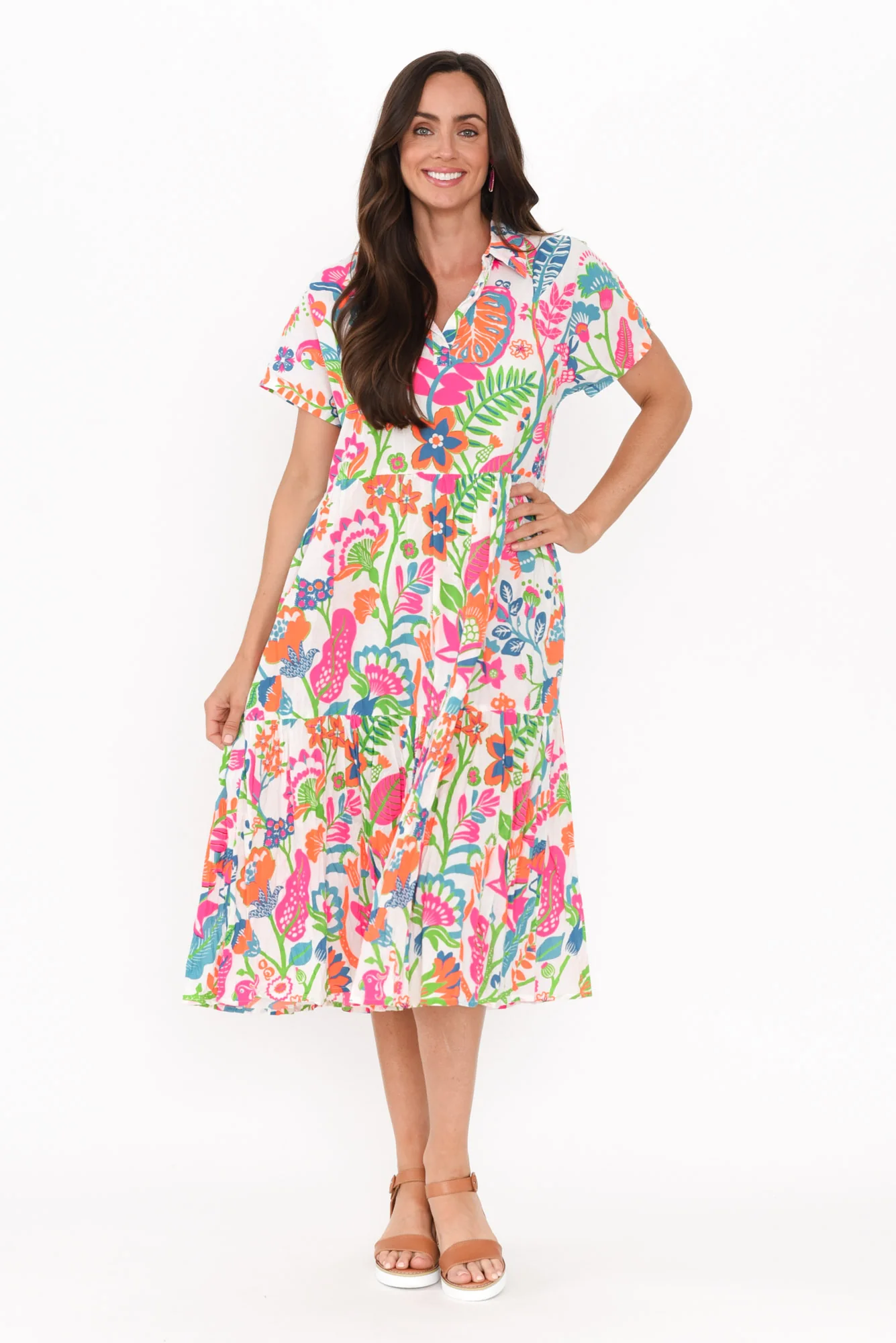 Chelly Pink Floral Cotton Collared Dress