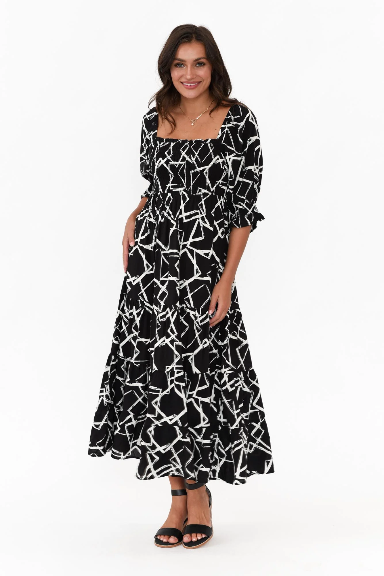 Jonathan Black Geo Shirred Maxi Dress